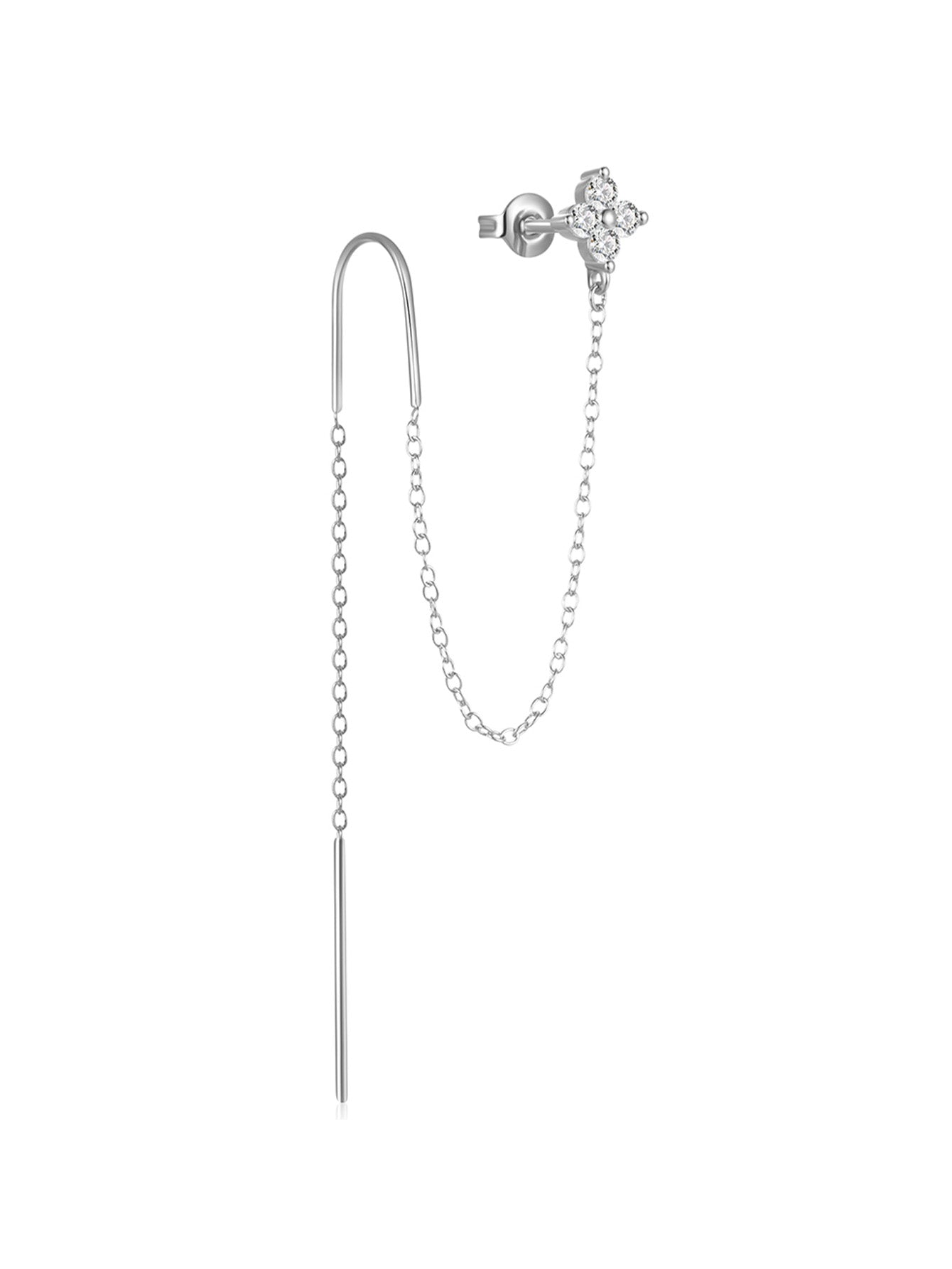 925er Sterlingsilber Kette mit Zirkonia-Stecker- und Hakenohrring-Set