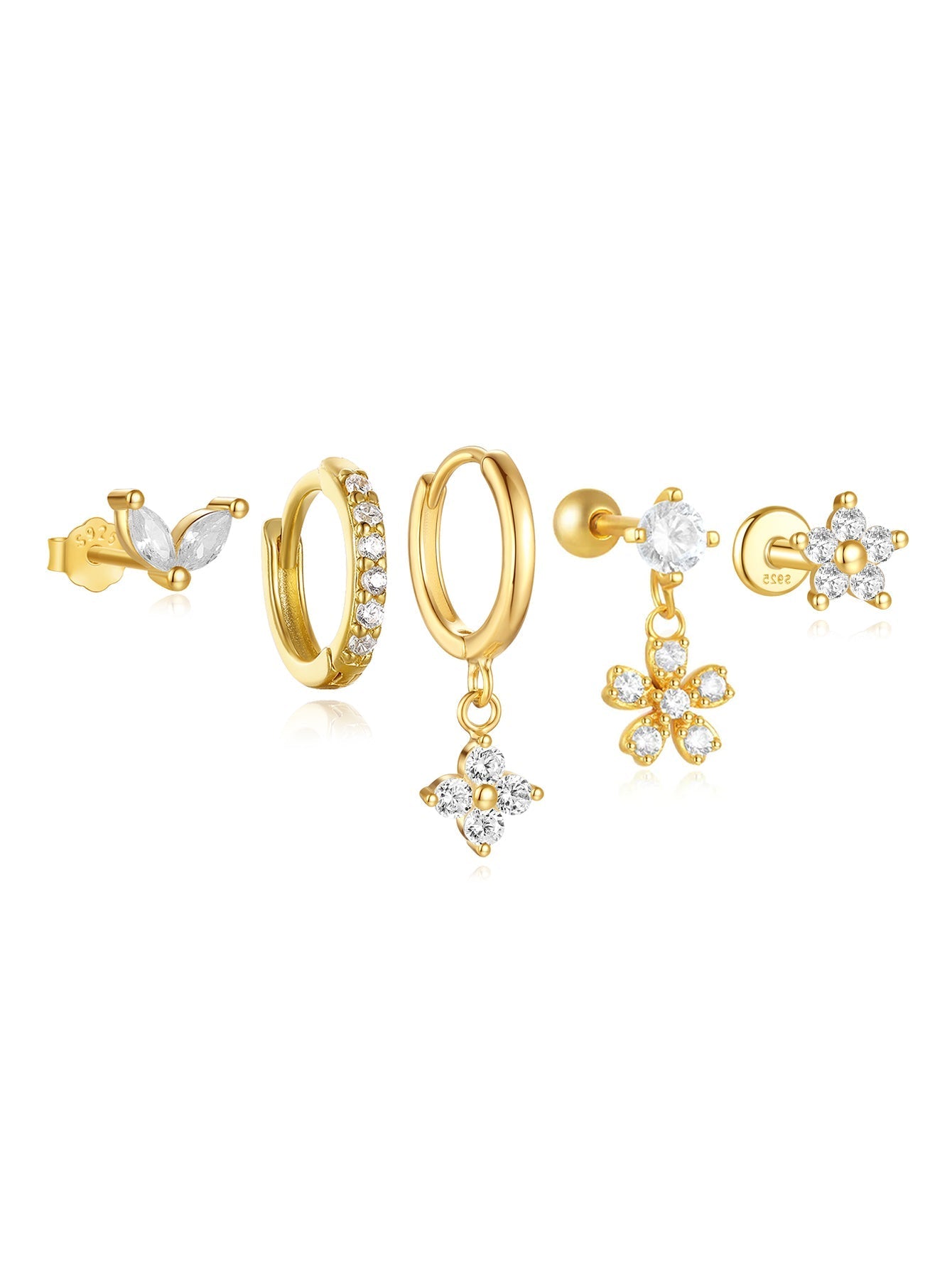 925er Sterling Silber Blumen Zirkonia Stecker-Set