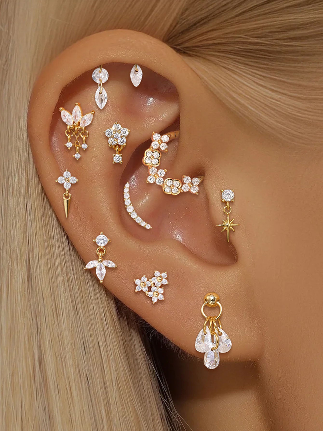 925 Sterling Silber Wasserfall-Blumen Piercing Stifte