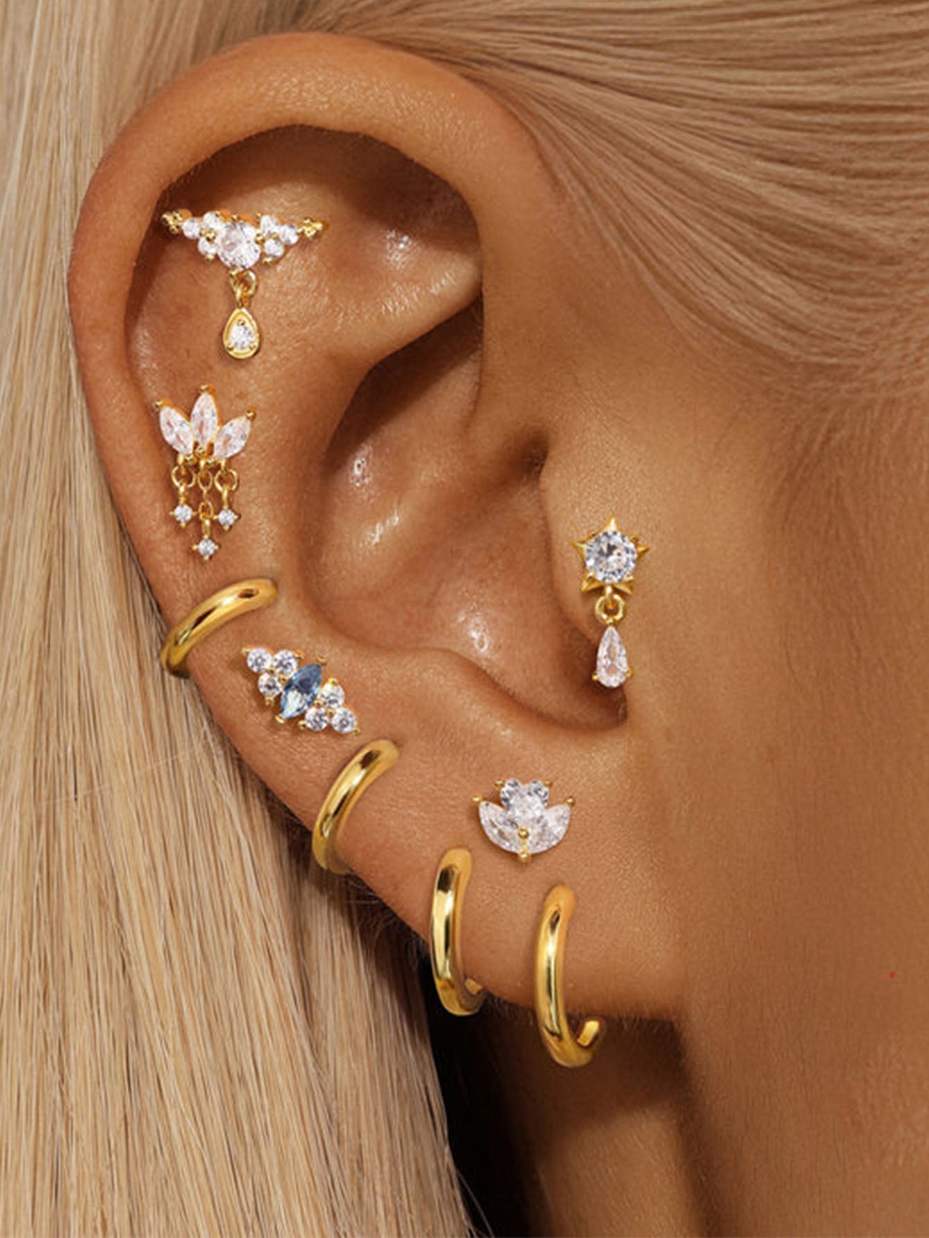 925er Sterling-Silber Marquise-Ohrpiercing-Stud