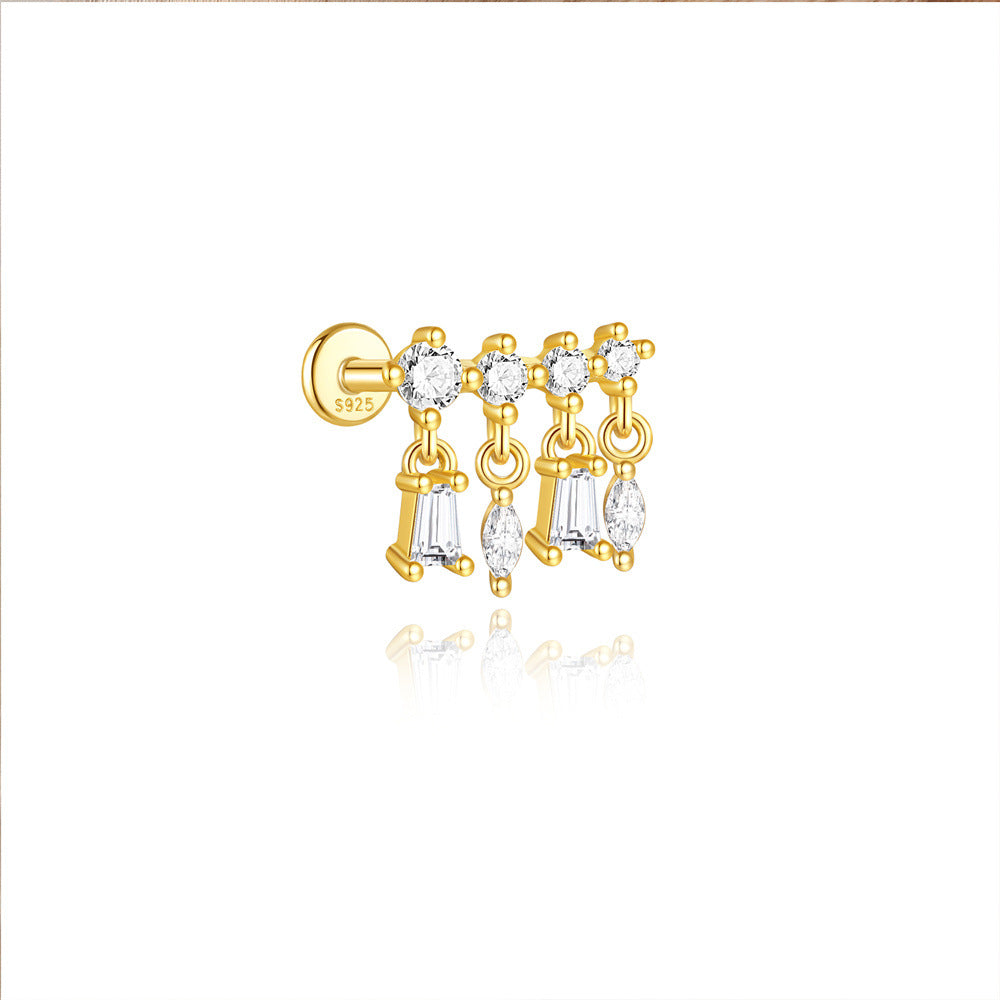 S925 vergoldeter Sterling-Silber wasserdichte Kronen-Diamant-Quasten-Helix-Ohrringe Serie