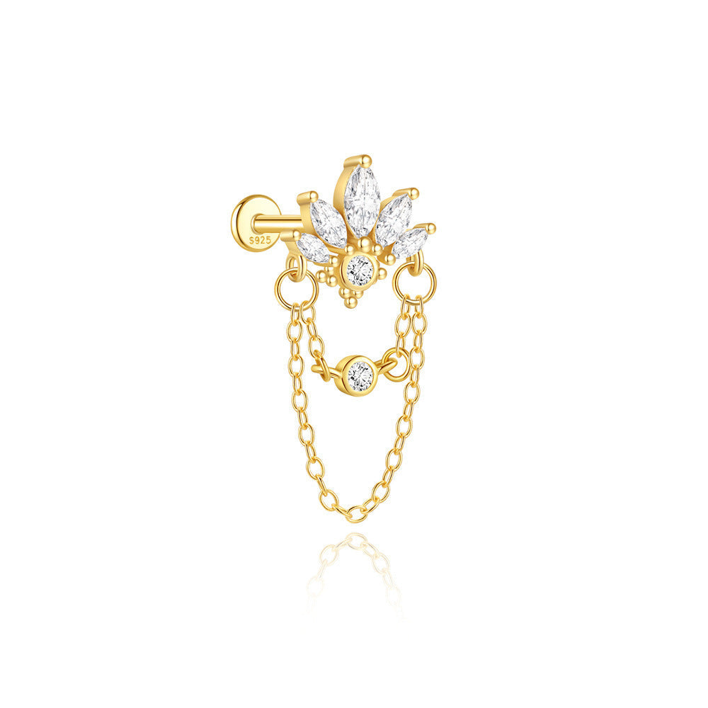 S925 vergoldeter Sterling-Silber wasserdichte Kronen-Diamant-Quasten-Helix-Ohrringe Serie