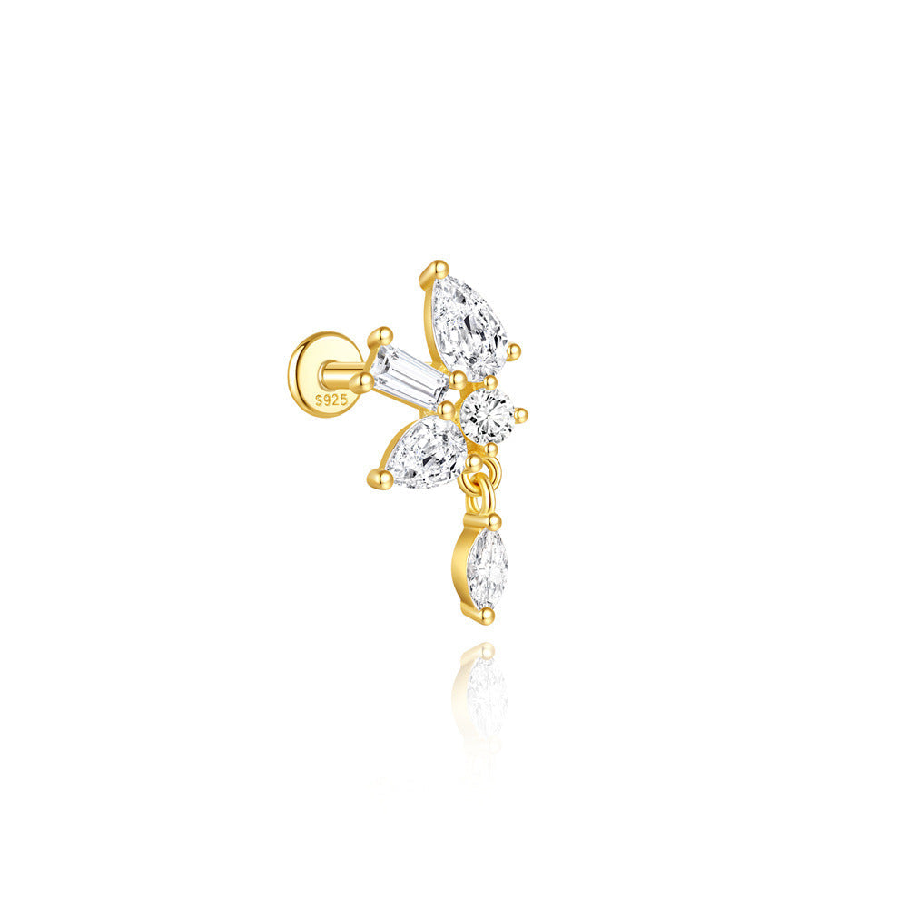 S925 vergoldeter Sterling-Silber wasserdichte Kronen-Diamant-Quasten-Helix-Ohrringe Serie