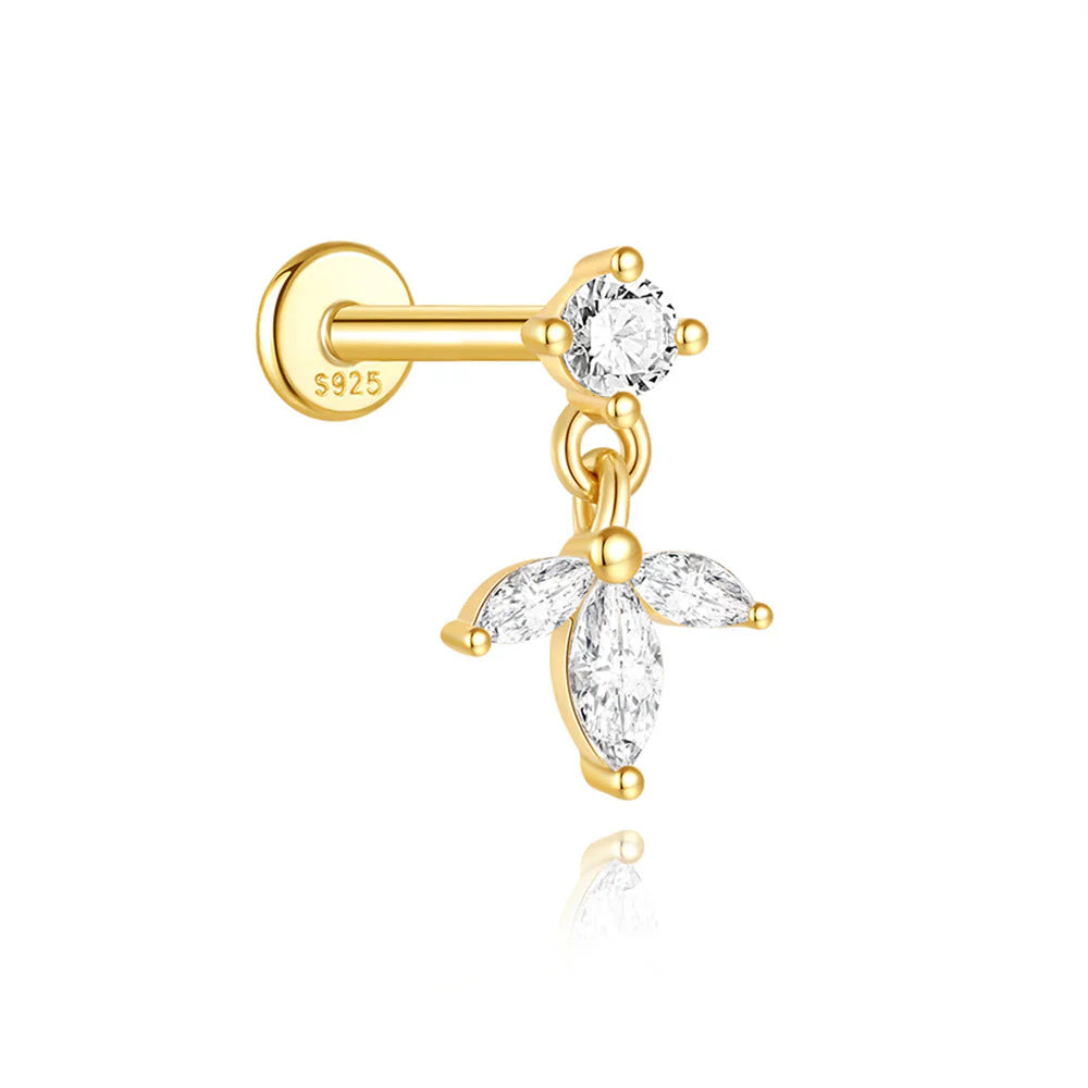 925 Sterling Silber Wasserfall-Blumen Piercing Stifte