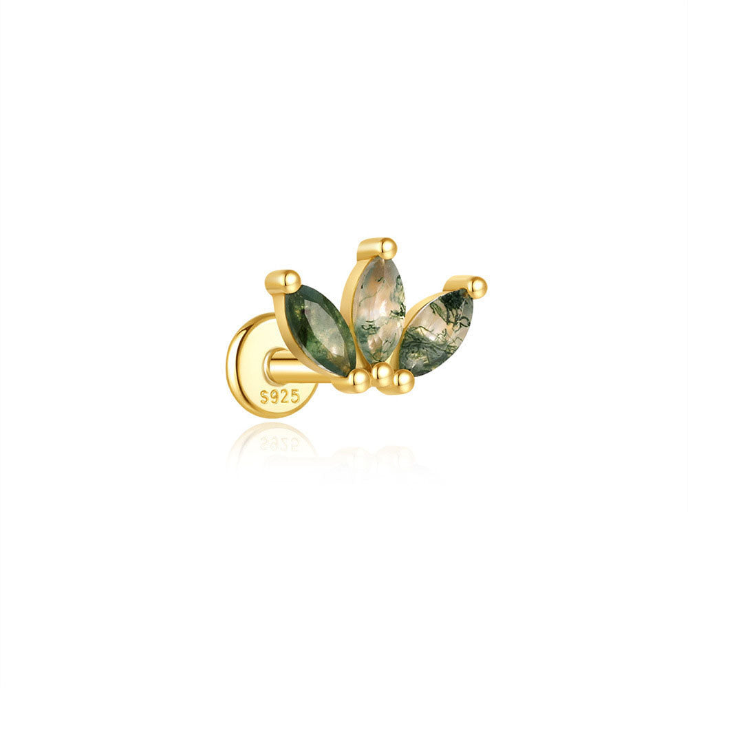 925er Sterling Silber Allround Wassergras Achat Ohrpiercing-Stud