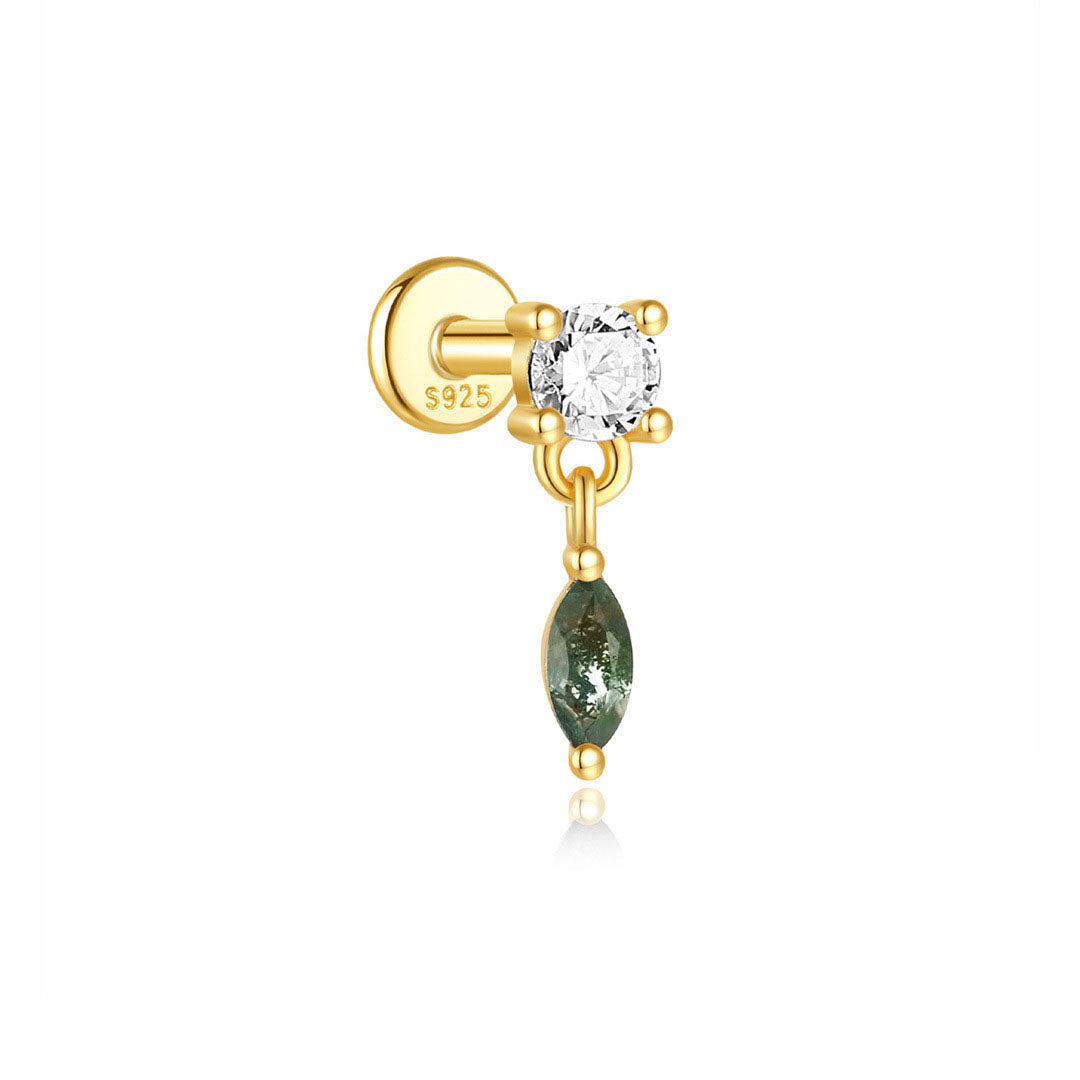 925er Sterling Silber Allround Wassergras Achat Ohrpiercing-Stud