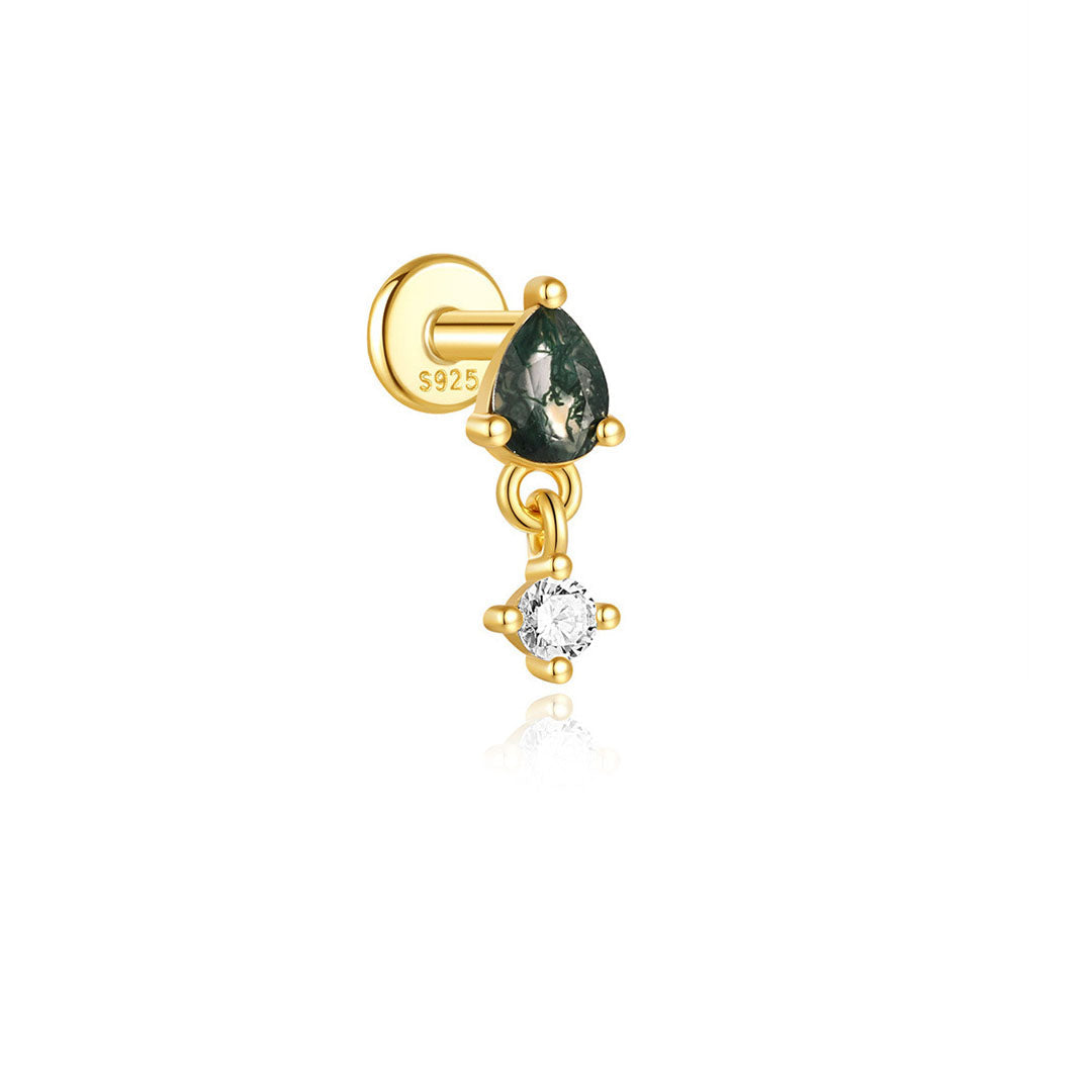925er Sterling Silber Allround Wassergras Achat Ohrpiercing-Stud