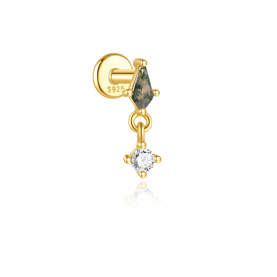 925er Sterling Silber Allround Wassergras Achat Ohrpiercing-Stud