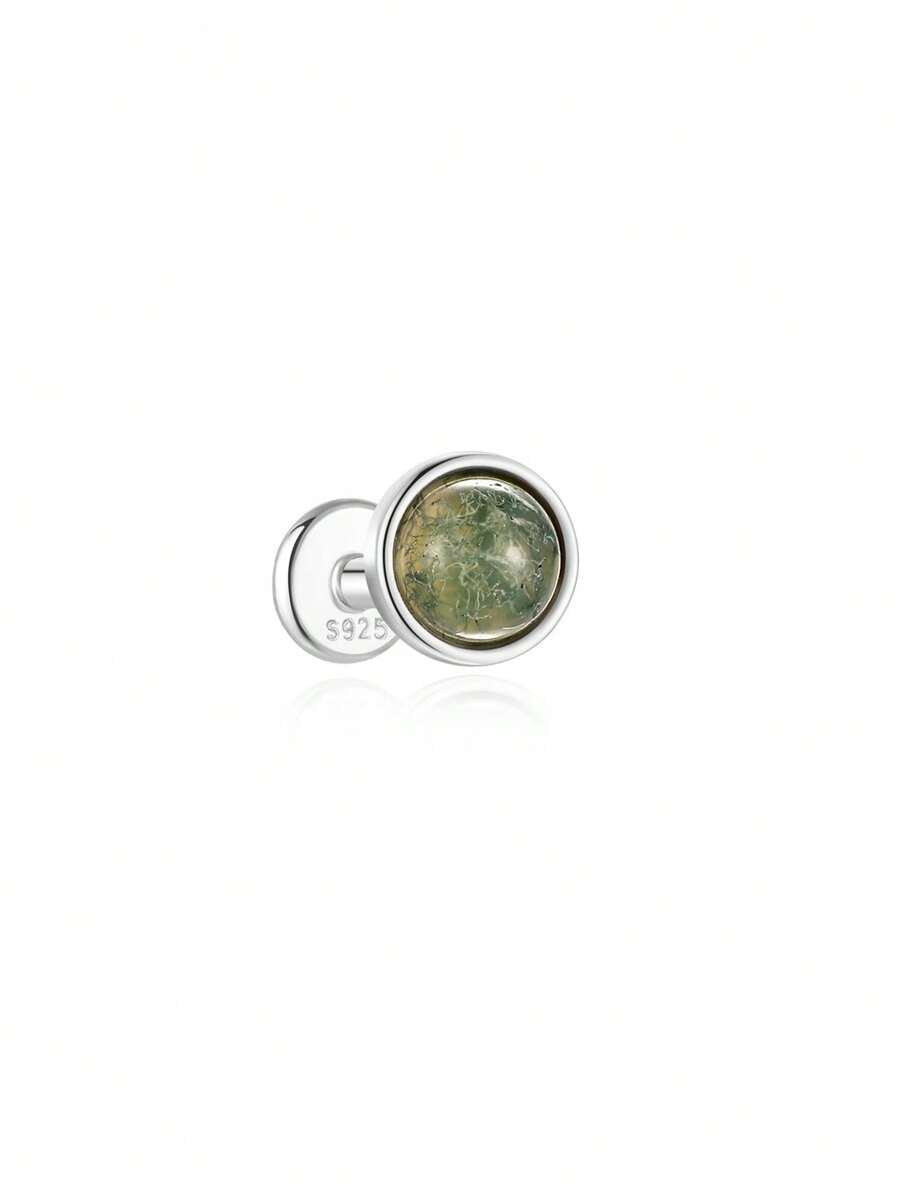 925er Sterling Silber Allround Wassergras Achat Ohrpiercing-Stud
