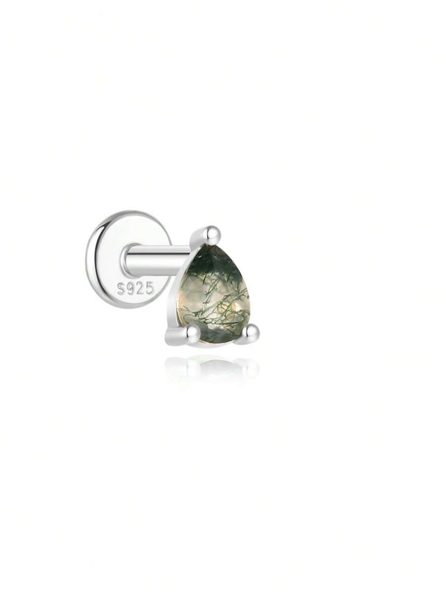 925er Sterling Silber Allround Wassergras Achat Ohrpiercing-Stud