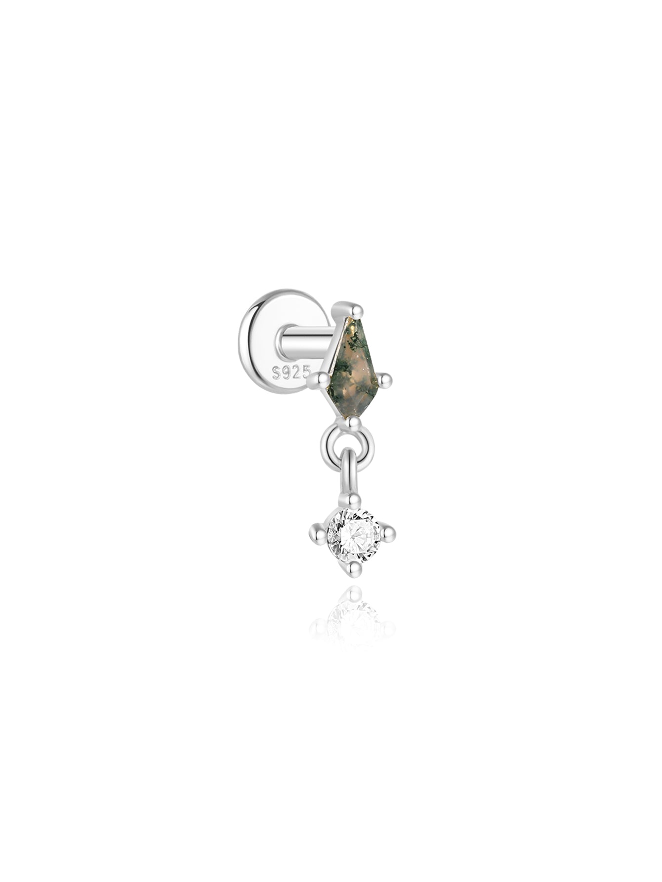 925er Sterling Silber Allround Wassergras Achat Ohrpiercing-Stud