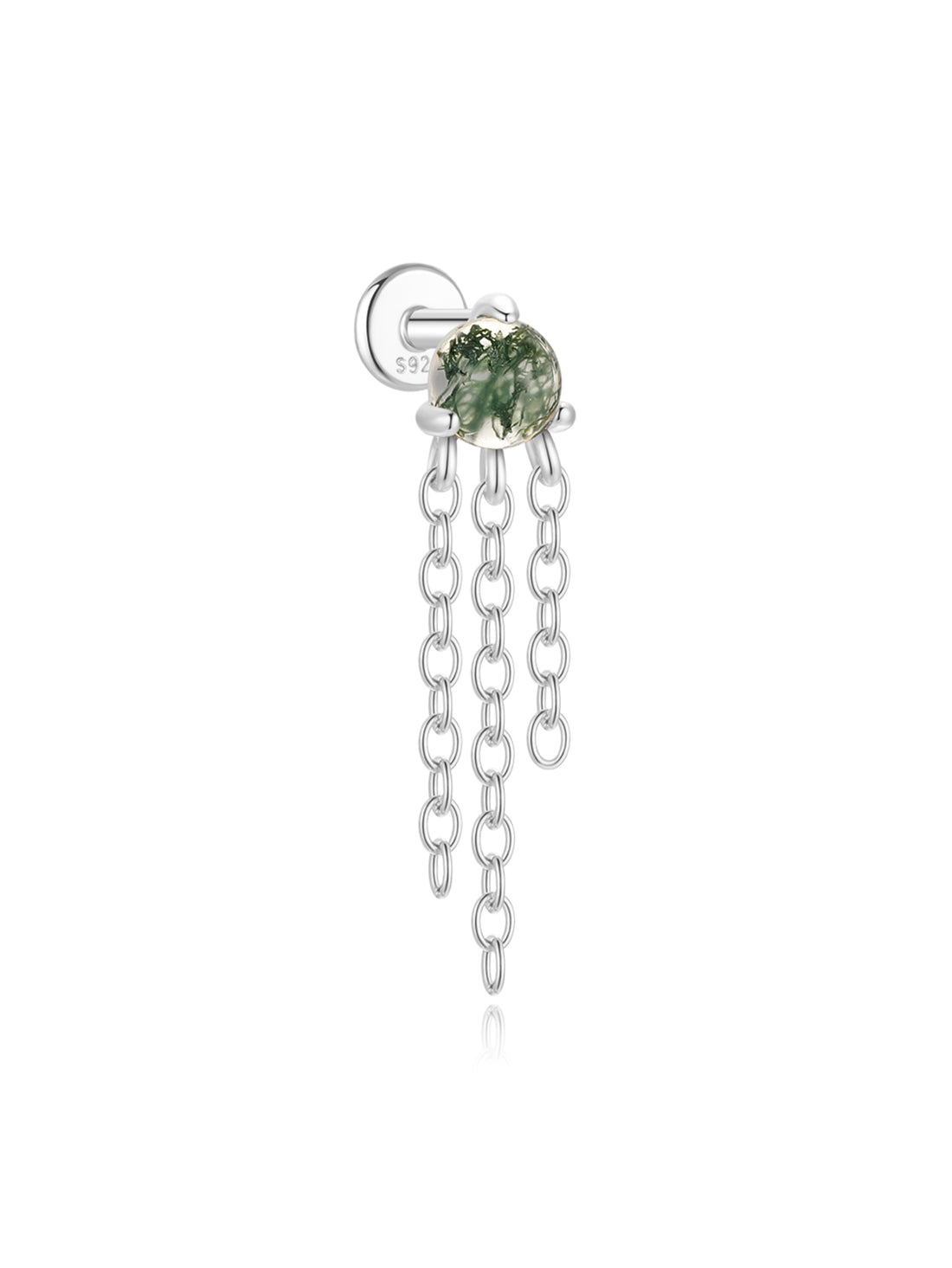 925er Sterling Silber Allround Wassergras Achat Ohrpiercing-Stud