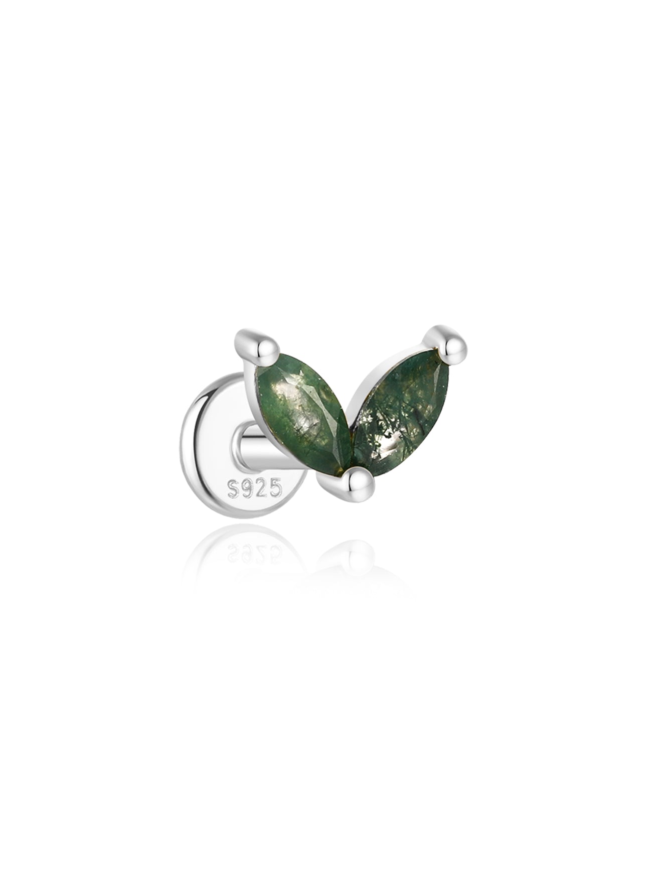 925er Sterling Silber Allround Wassergras Achat Ohrpiercing-Stud