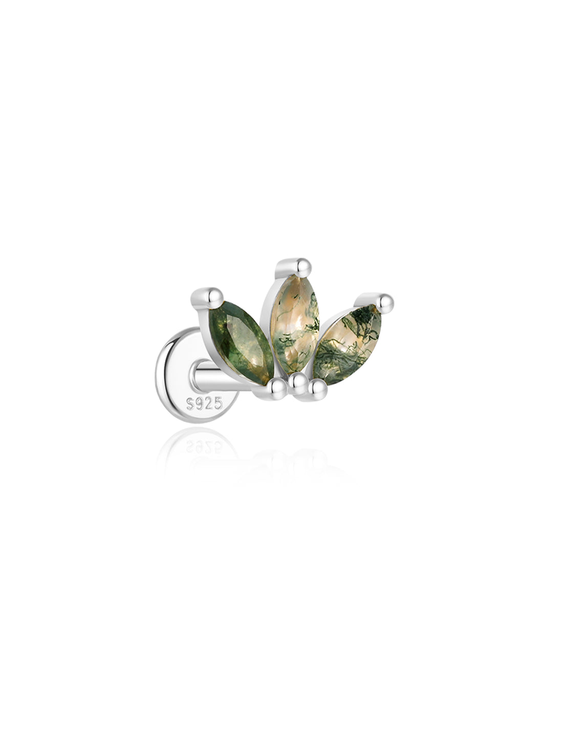 925er Sterling Silber Allround Wassergras Achat Ohrpiercing-Stud