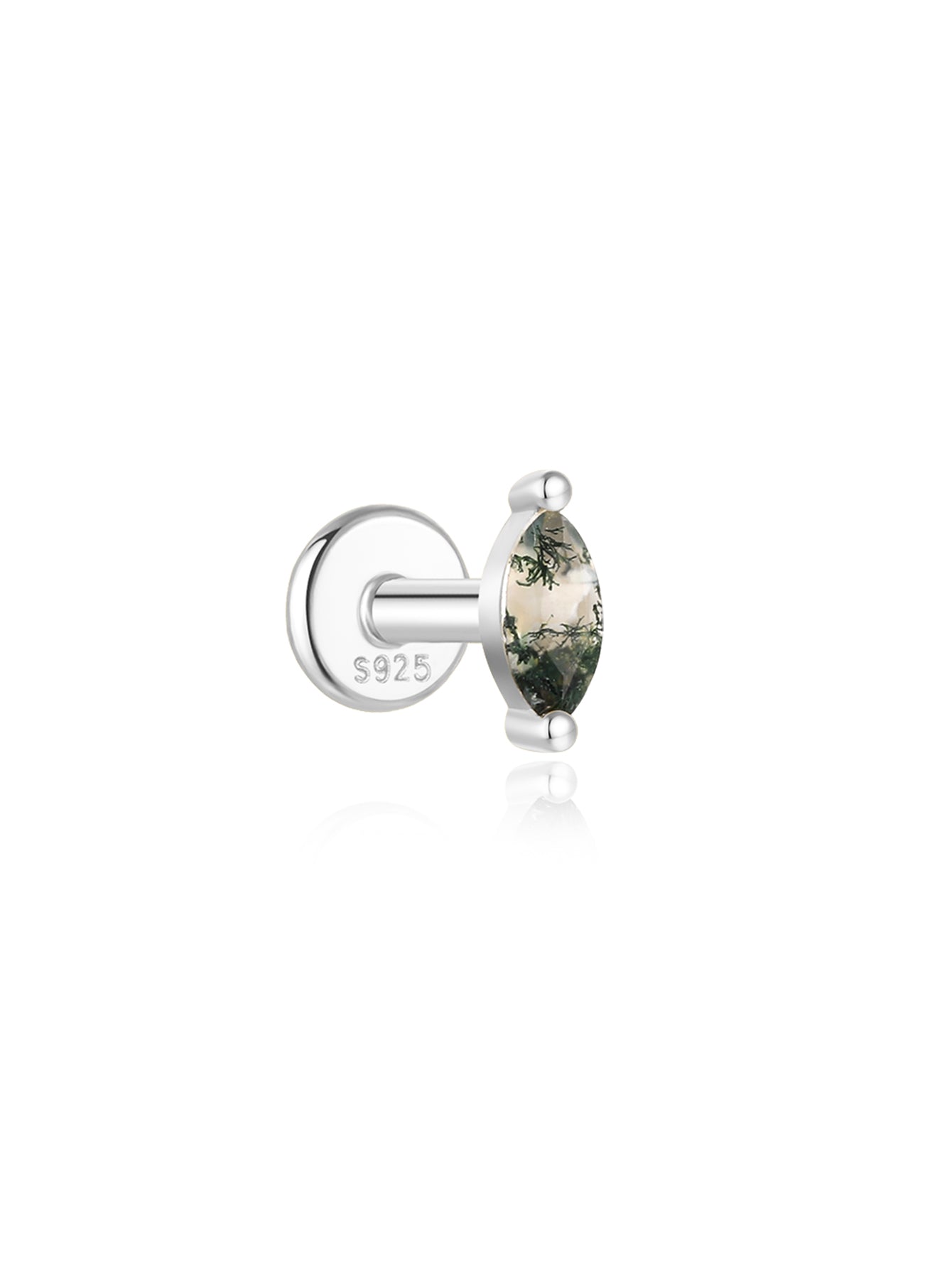 925er Sterling Silber Allround Wassergras Achat Ohrpiercing-Stud