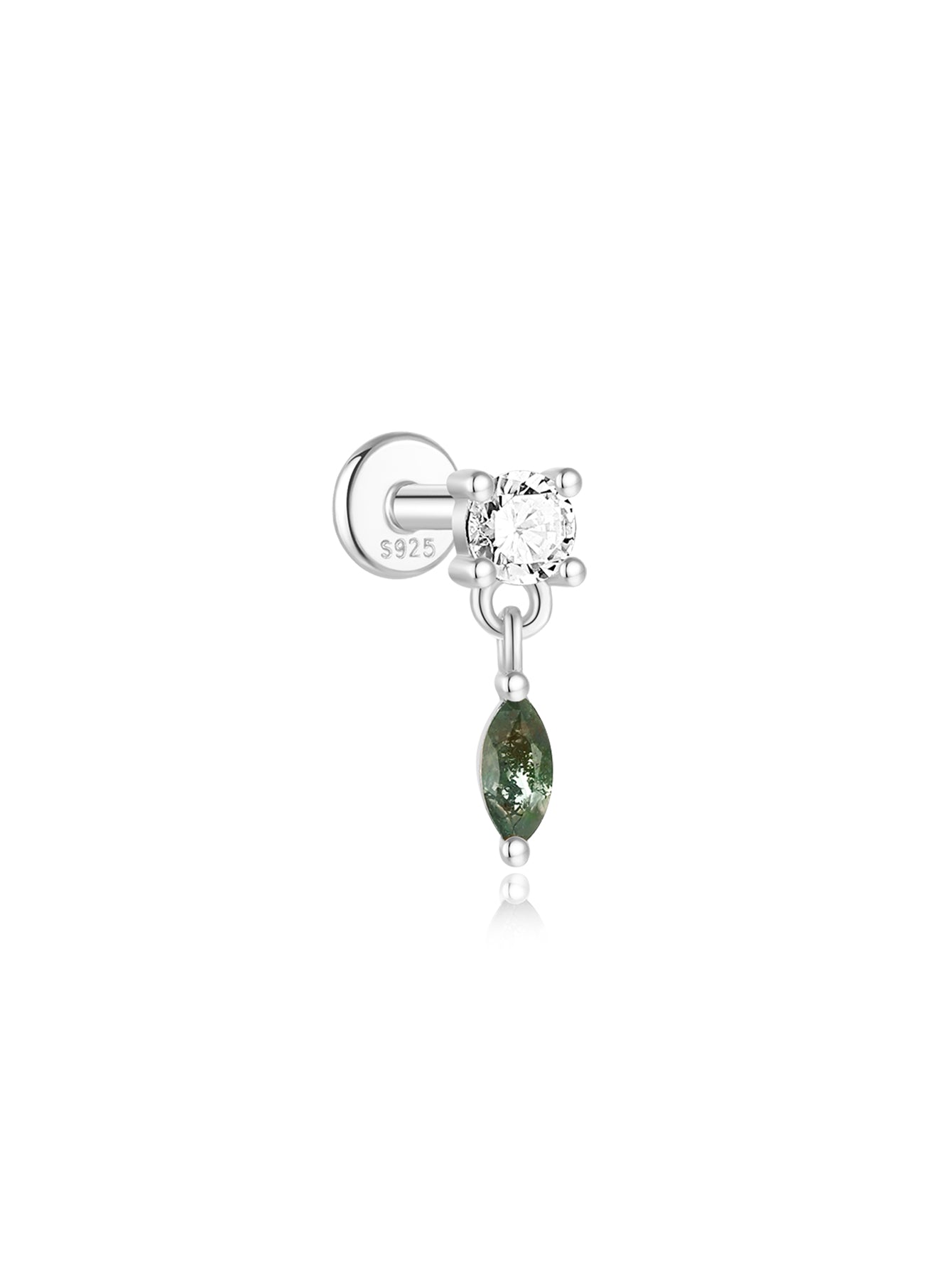 925er Sterling Silber Allround Wassergras Achat Ohrpiercing-Stud