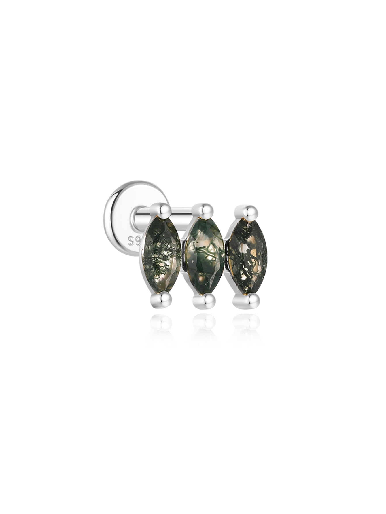 925er Sterling Silber Allround Wassergras Achat Ohrpiercing-Stud