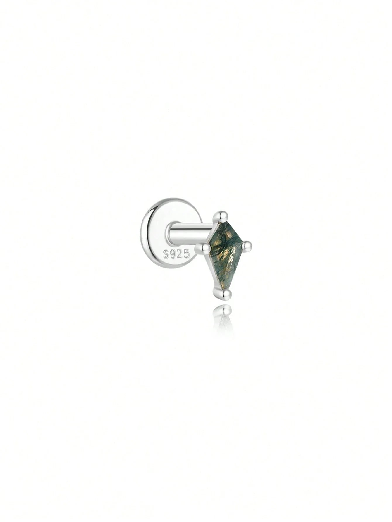 925er Sterling Silber Allround Wassergras Achat Ohrpiercing-Stud
