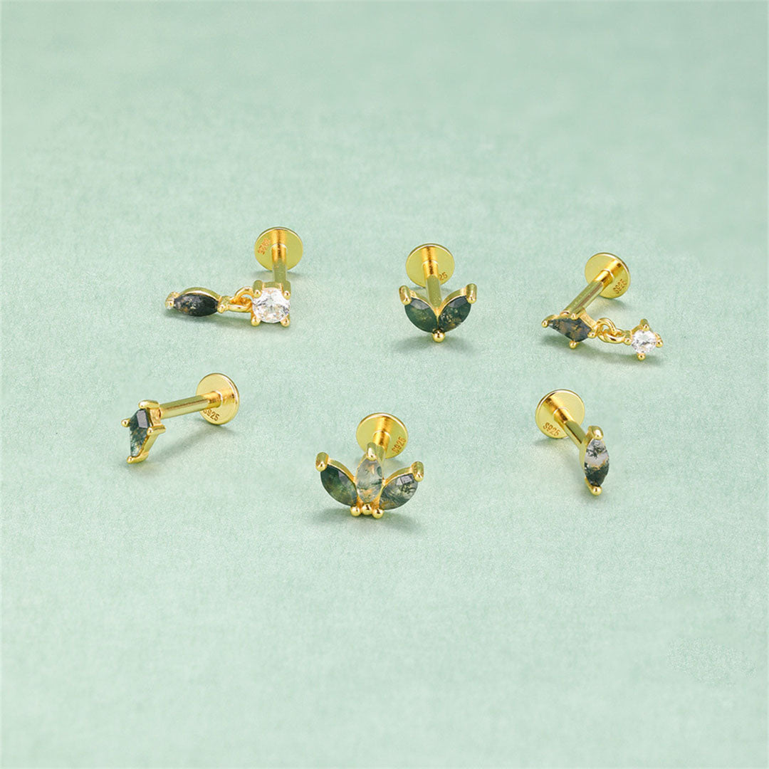 925er Sterling Silber Allround Wassergras Achat Ohrpiercing-Stud