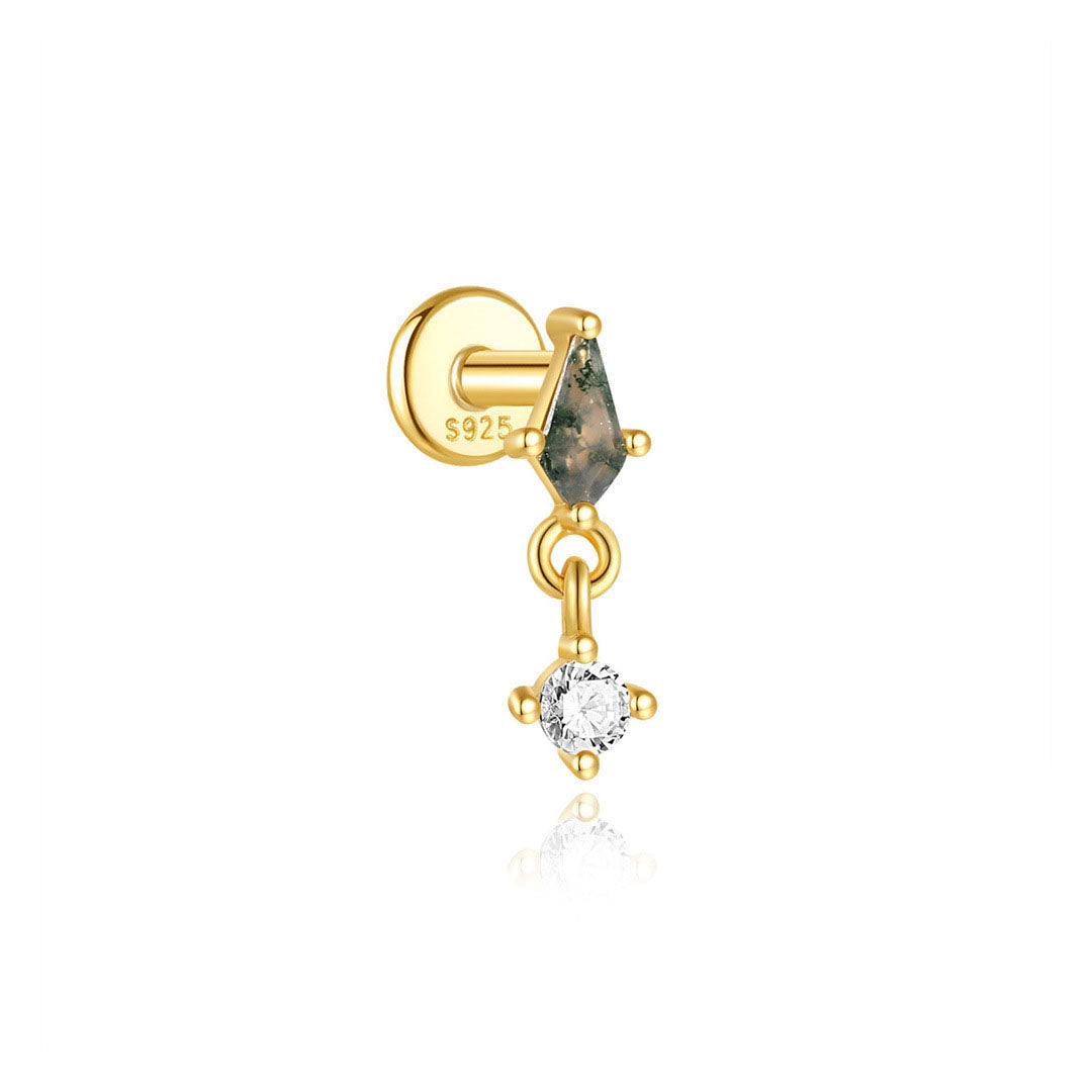 925er Sterling Silber Allround Wassergras Achat Ohrpiercing-Stud