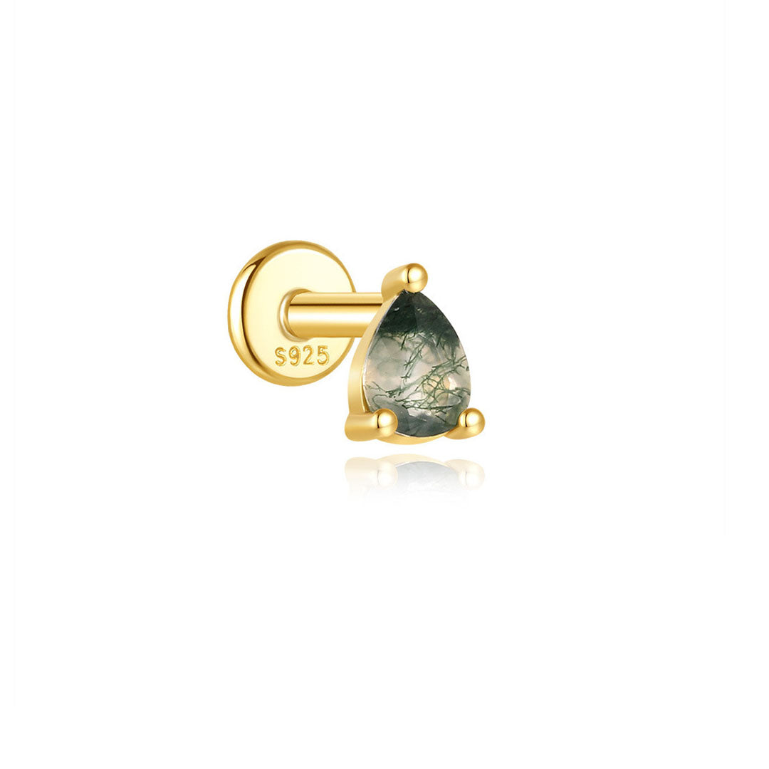 925er Sterling Silber Allround Wassergras Achat Ohrpiercing-Stud
