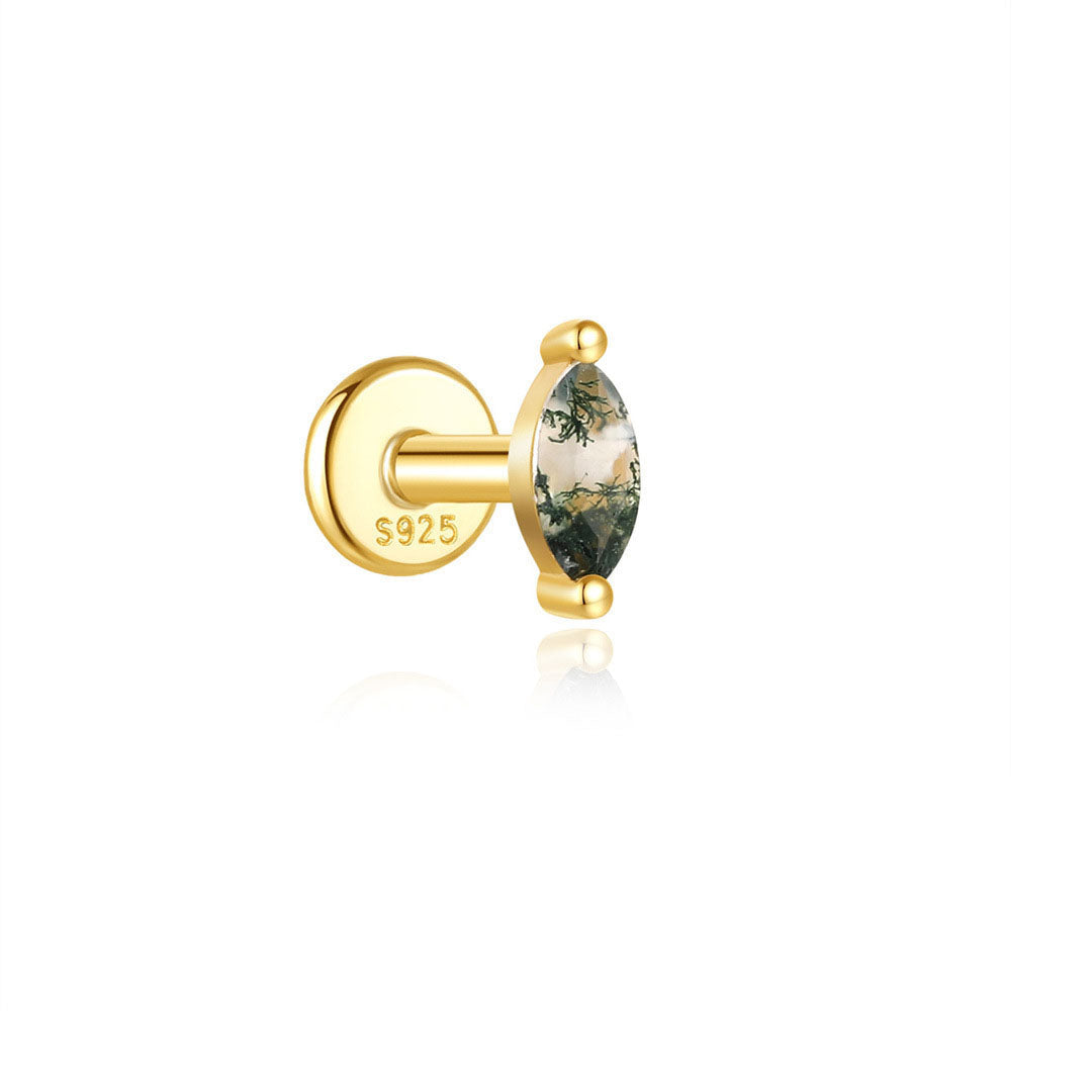 925er Sterling Silber Allround Wassergras Achat Ohrpiercing-Stud