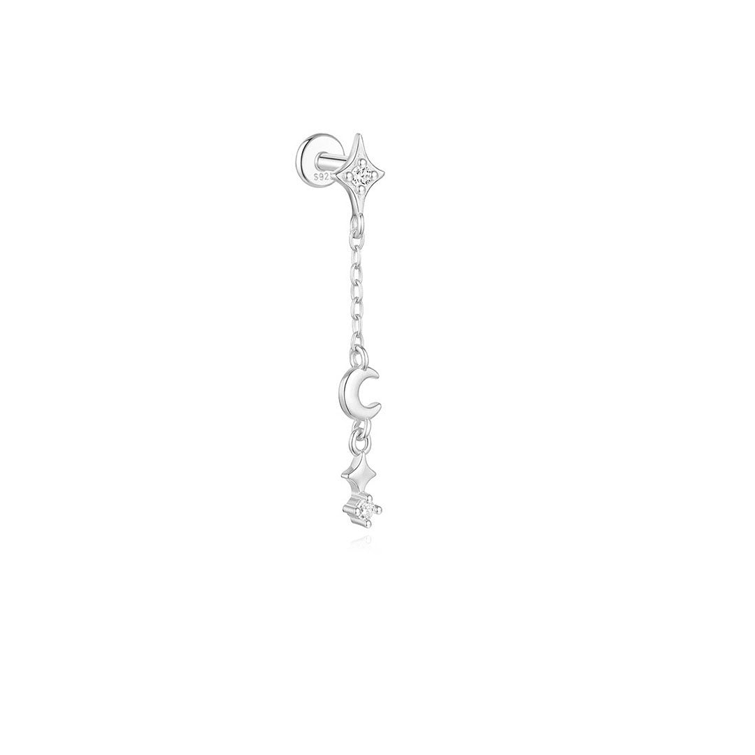 925er Sterling Silber Blumen Tropfen Stern Mond Ohrstecker