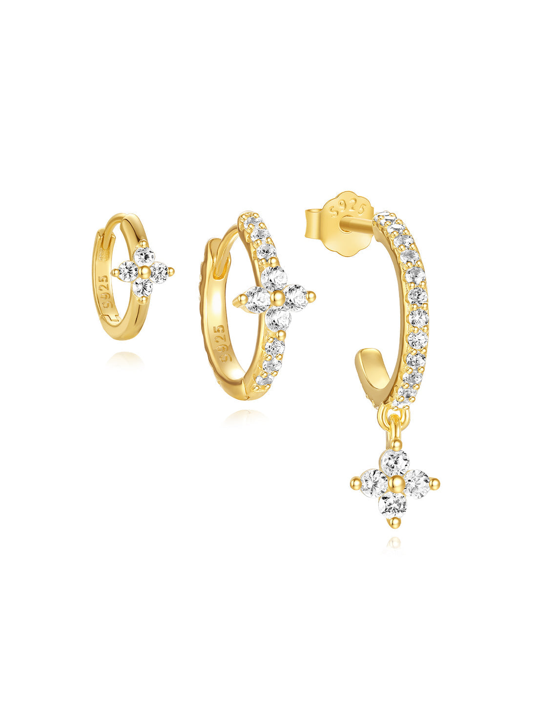 925er Sterling-Silber Blumen Pave Zirkon Ohrrings Serie