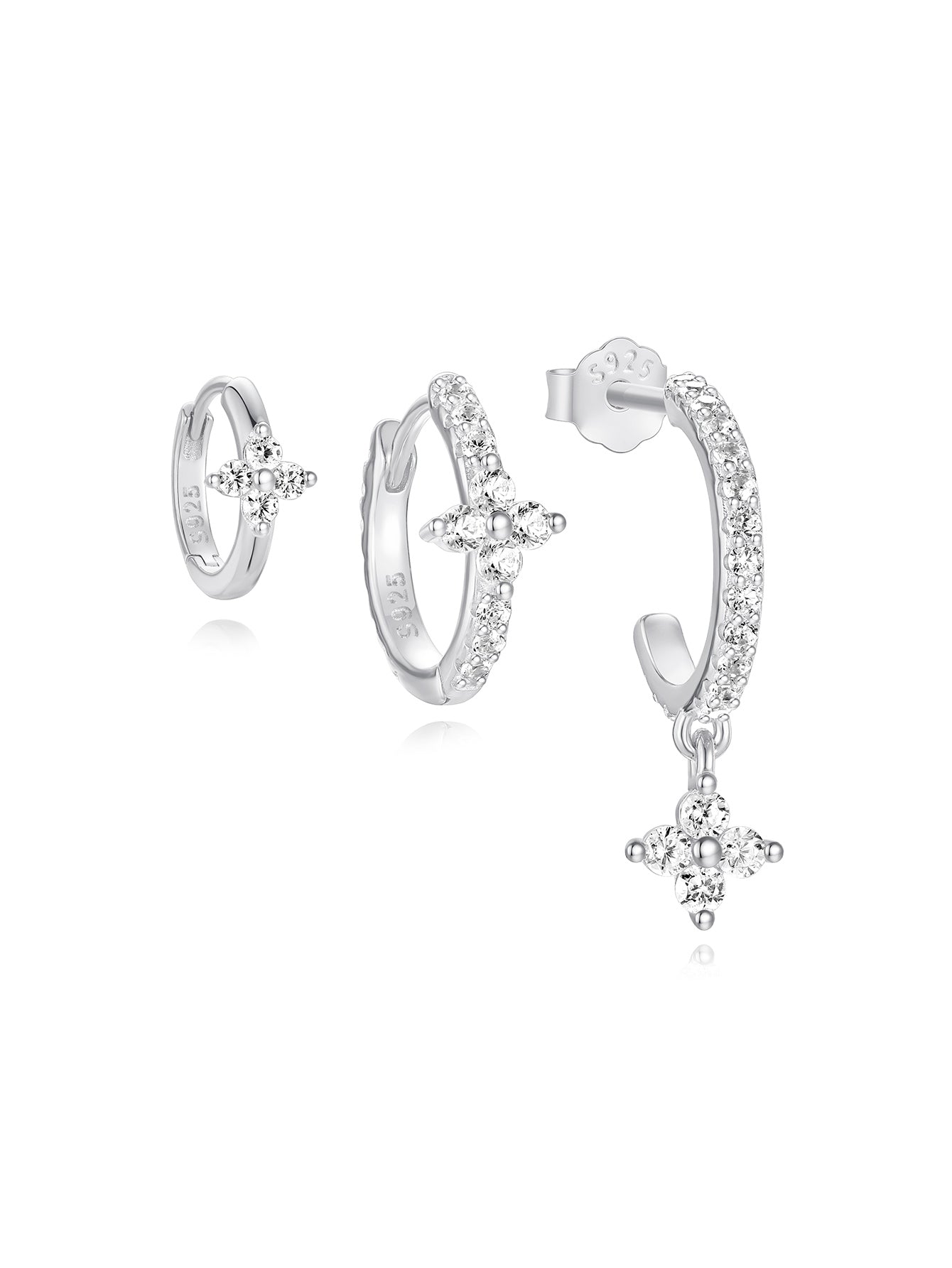925er Sterling-Silber Blumen Pave Zirkon Ohrrings Serie
