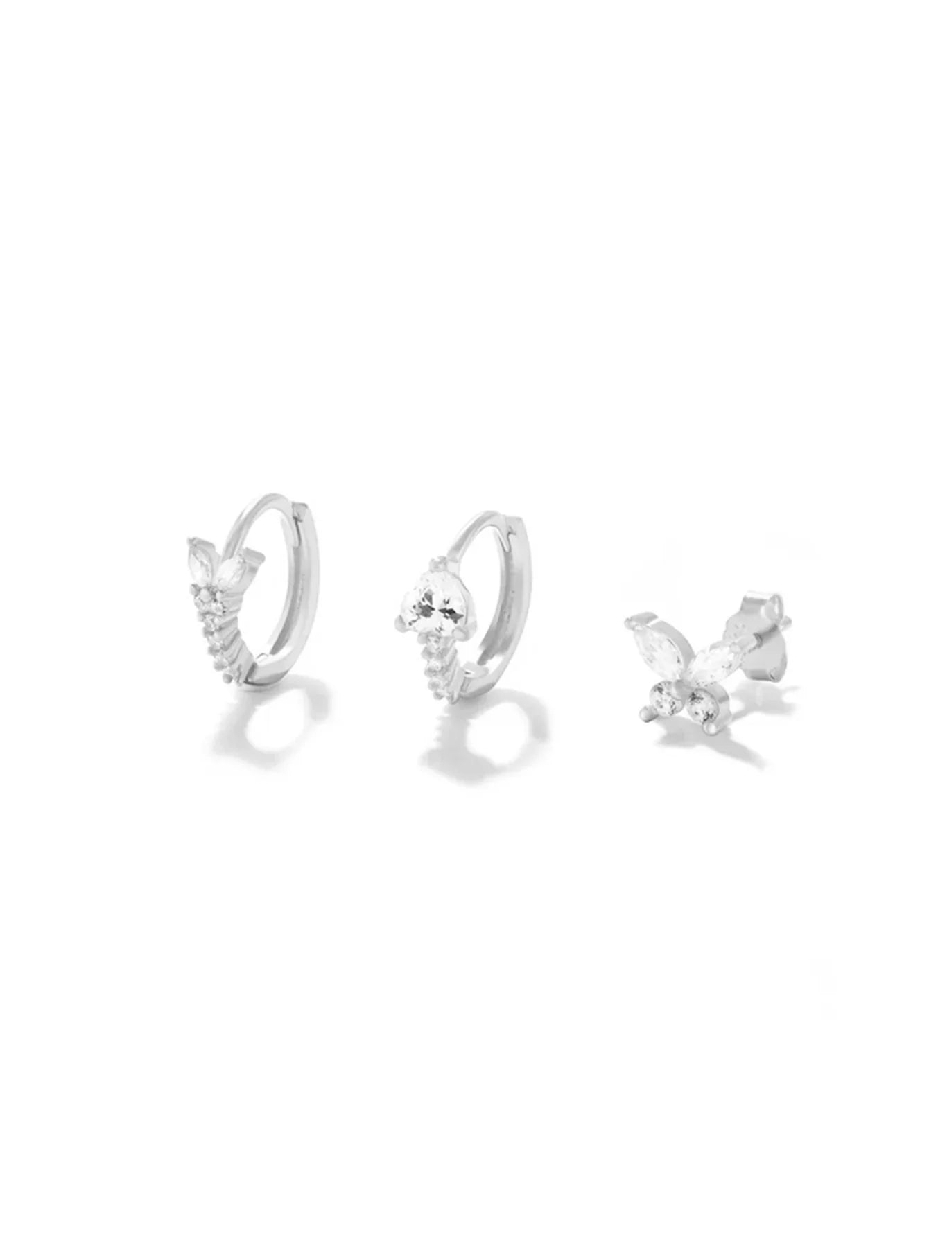 Sterlingsilber Wasserdichte Schmetterlings-Blumen Zirkon All-Match Ohrring-Set