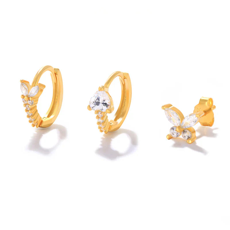 Sterlingsilber Wasserdichte Schmetterlings-Blumen Zirkon All-Match Ohrring-Set