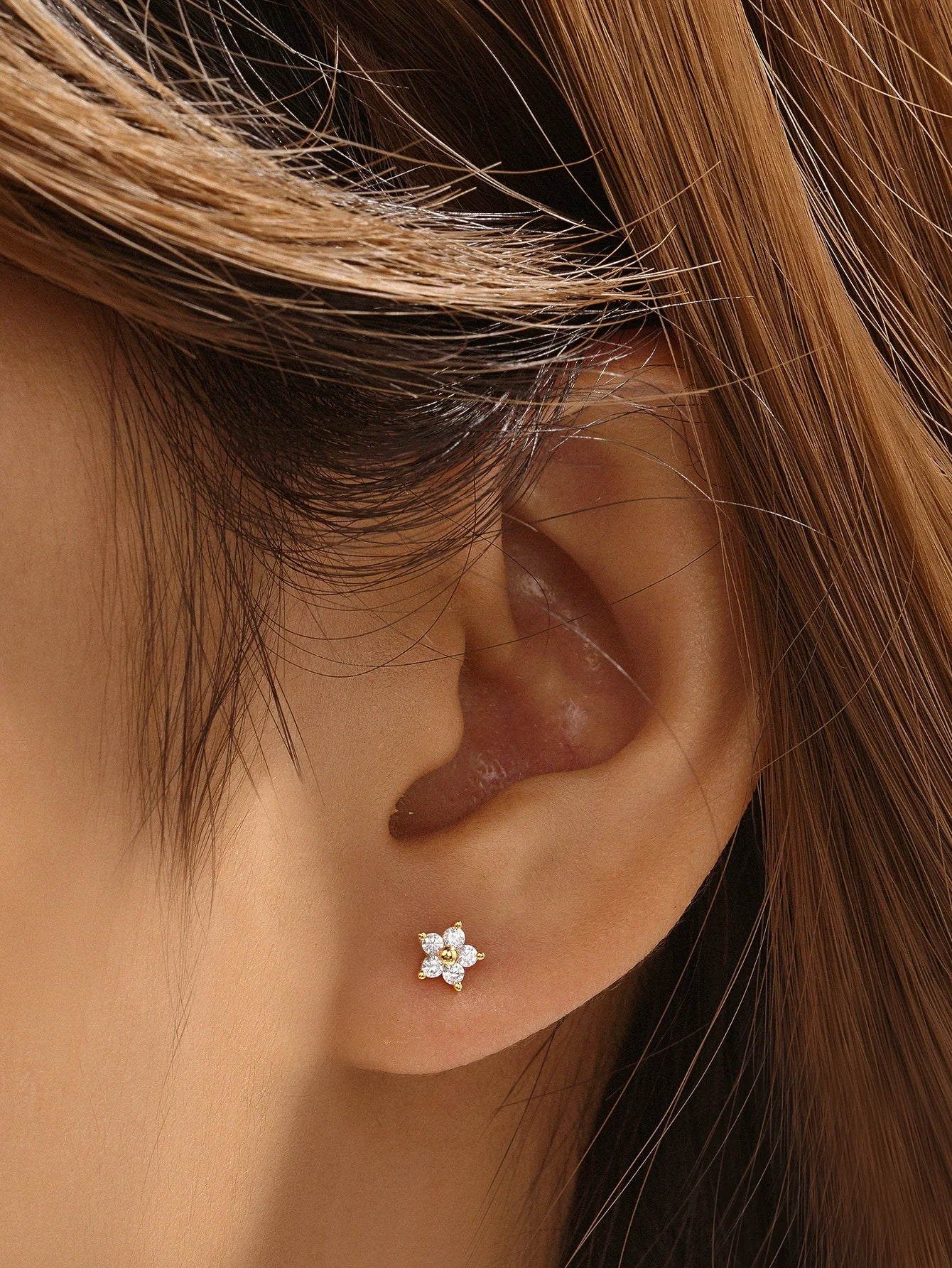 925er Sterling Silber Kette Blume Zirkon Wasserdichte Ohrringe