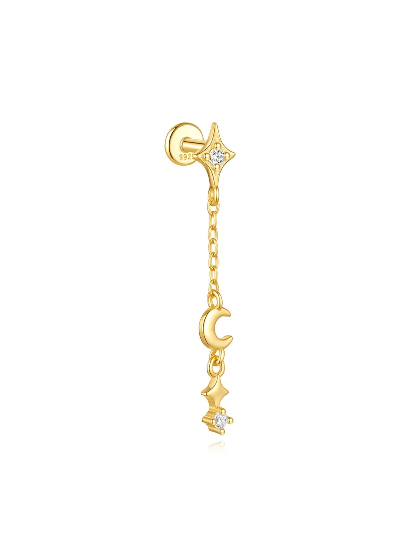 925er Sterling Silber Blumen Tropfen Stern Mond Ohrstecker