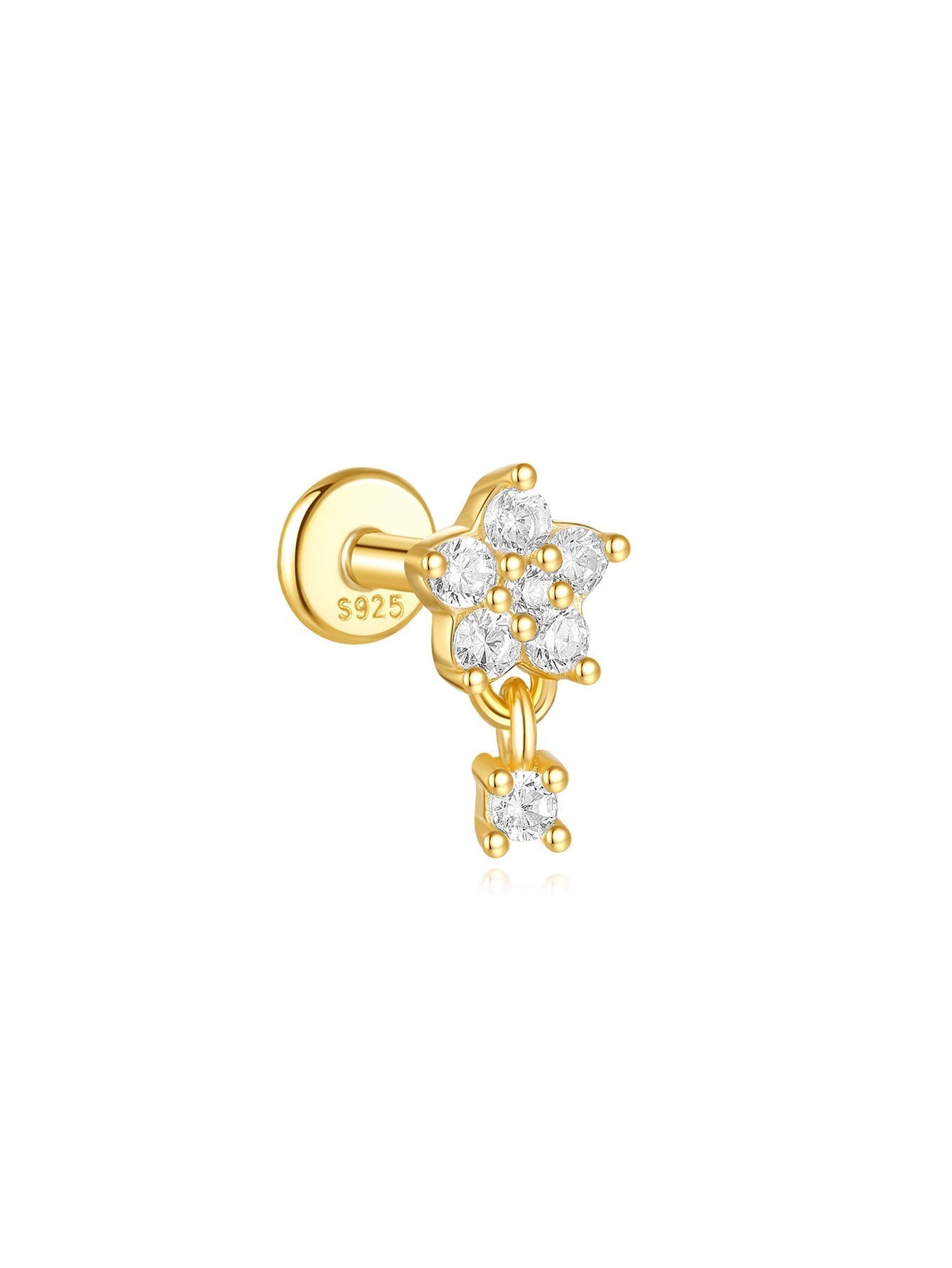 925er Sterling Silber Blumen Tropfen Stern Mond Ohrstecker