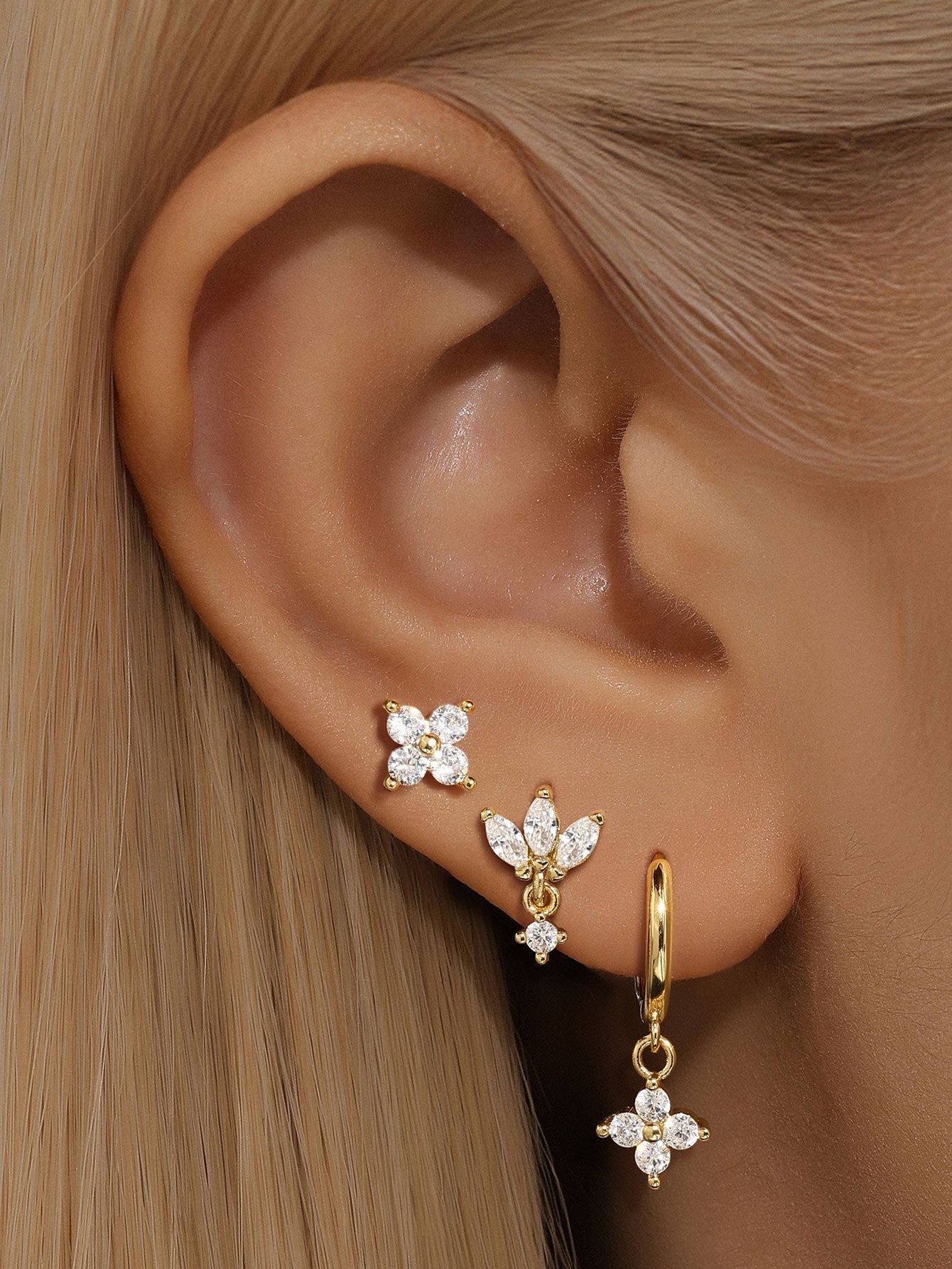 S925 Großartige Florale Zirkonia-Ohrringserie