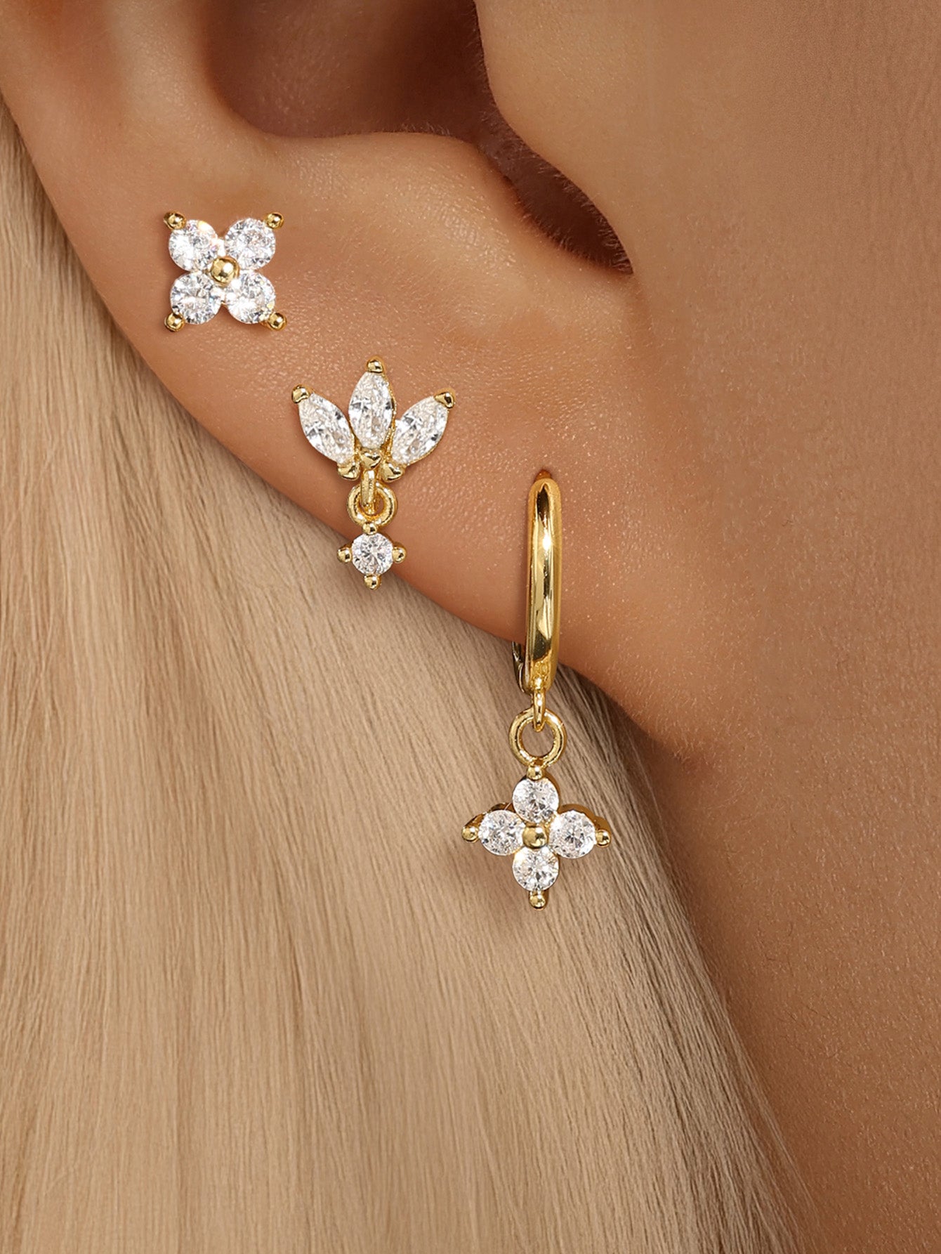 S925 Großartige Florale Zirkonia-Ohrringserie