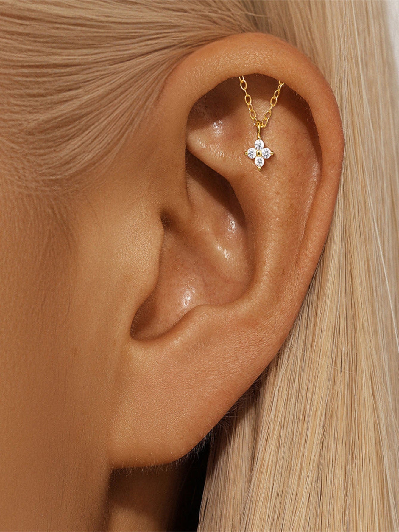 925 Sterling Silber Quasten-Kette Flachrücken-Piercing Ohrring