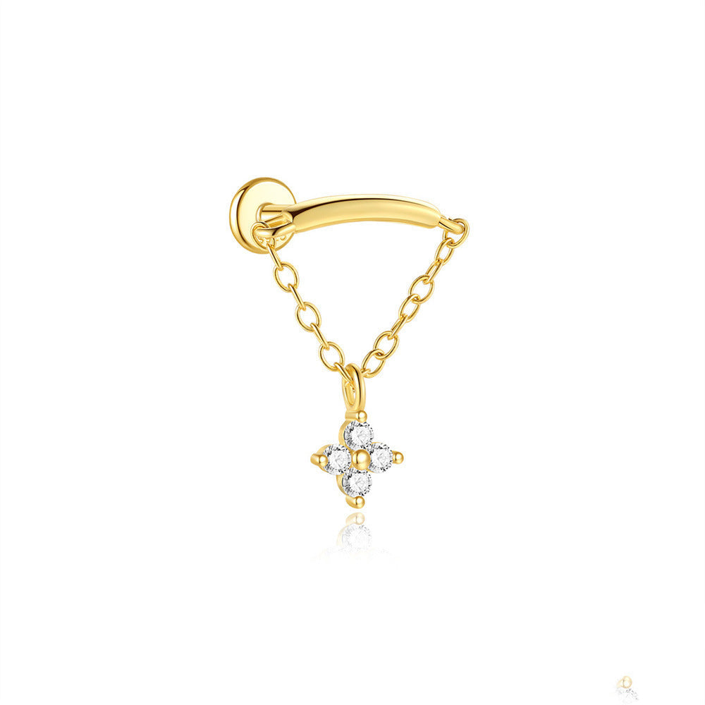925 Sterling Silber Quasten-Kette Flachrücken-Piercing Ohrring