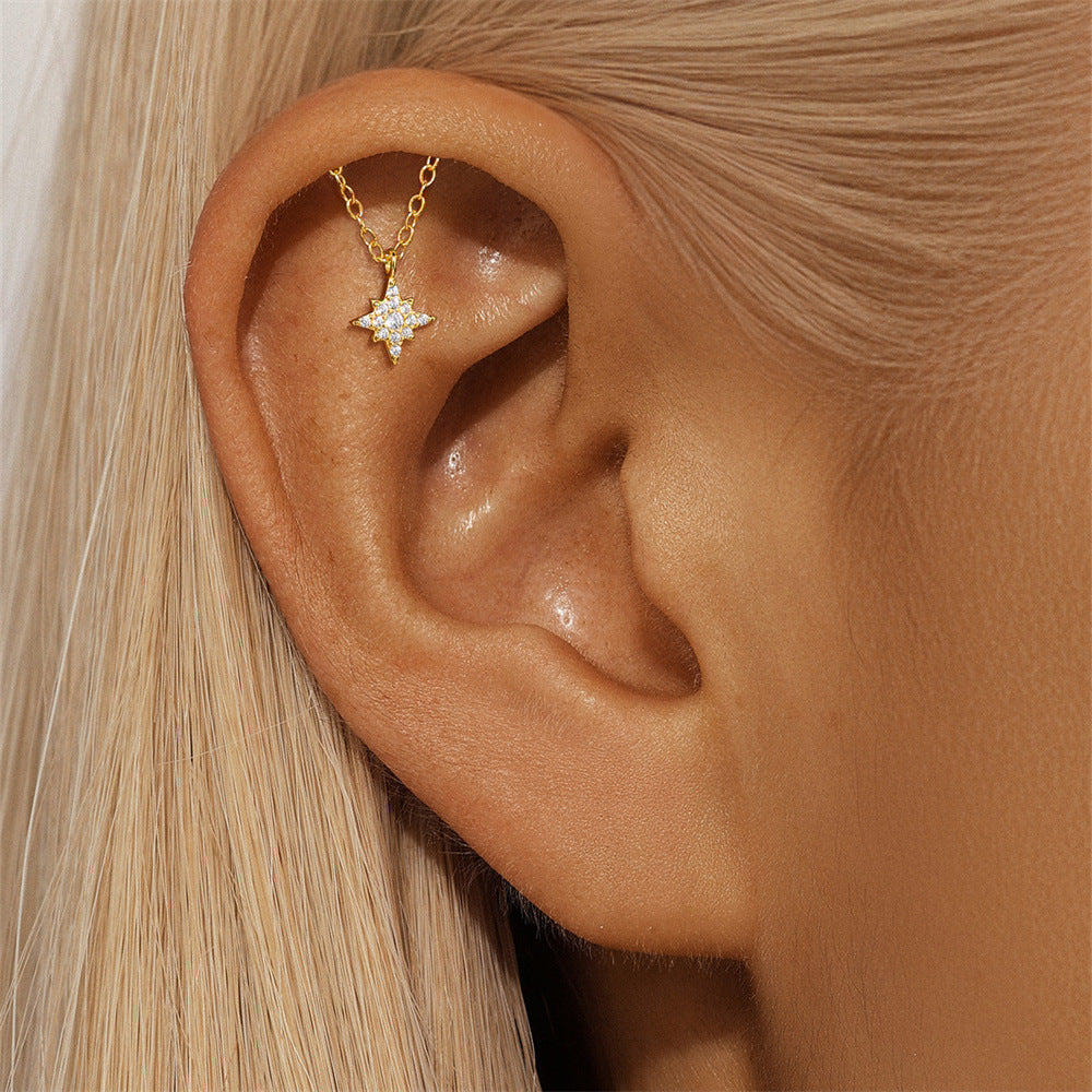 925 Sterling Silber Quasten-Kette Flachrücken-Piercing Ohrring