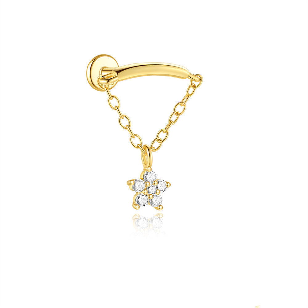 925 Sterling Silber Quasten-Kette Flachrücken-Piercing Ohrring