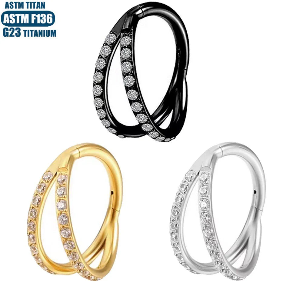 G23 Titanwasserfestes Doppel-Hoop-Ohrpiercing für Knorpel 16G – 5A CZ, Verschiedene Größen