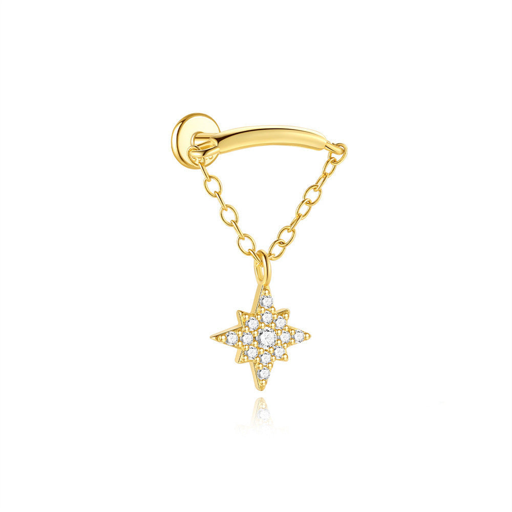 925 Sterling Silber Quasten-Kette Flachrücken-Piercing Ohrring