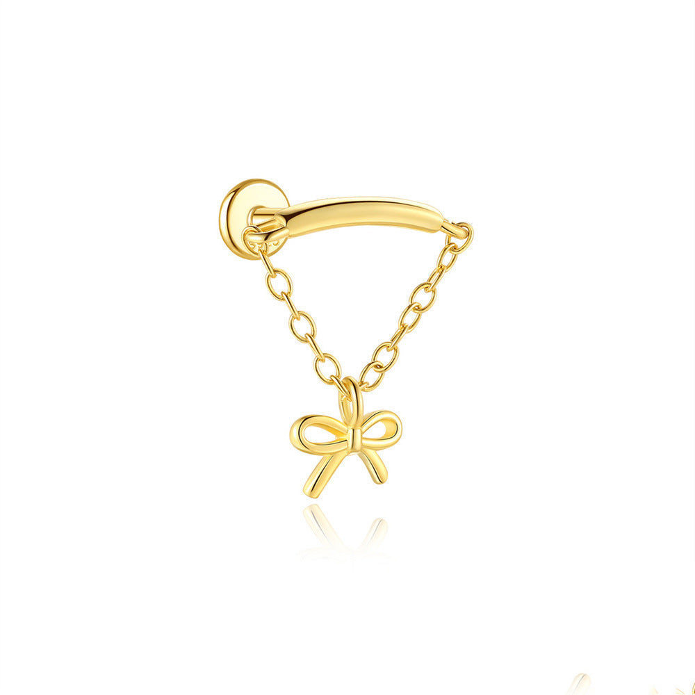 925 Sterling Silber Quasten-Kette Flachrücken-Piercing Ohrring