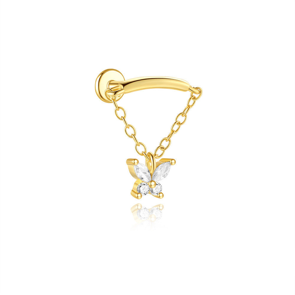925 Sterling Silber Quasten-Kette Flachrücken-Piercing Ohrring