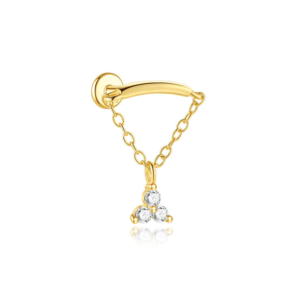 925 Sterling Silber Quasten-Kette Flachrücken-Piercing Ohrring