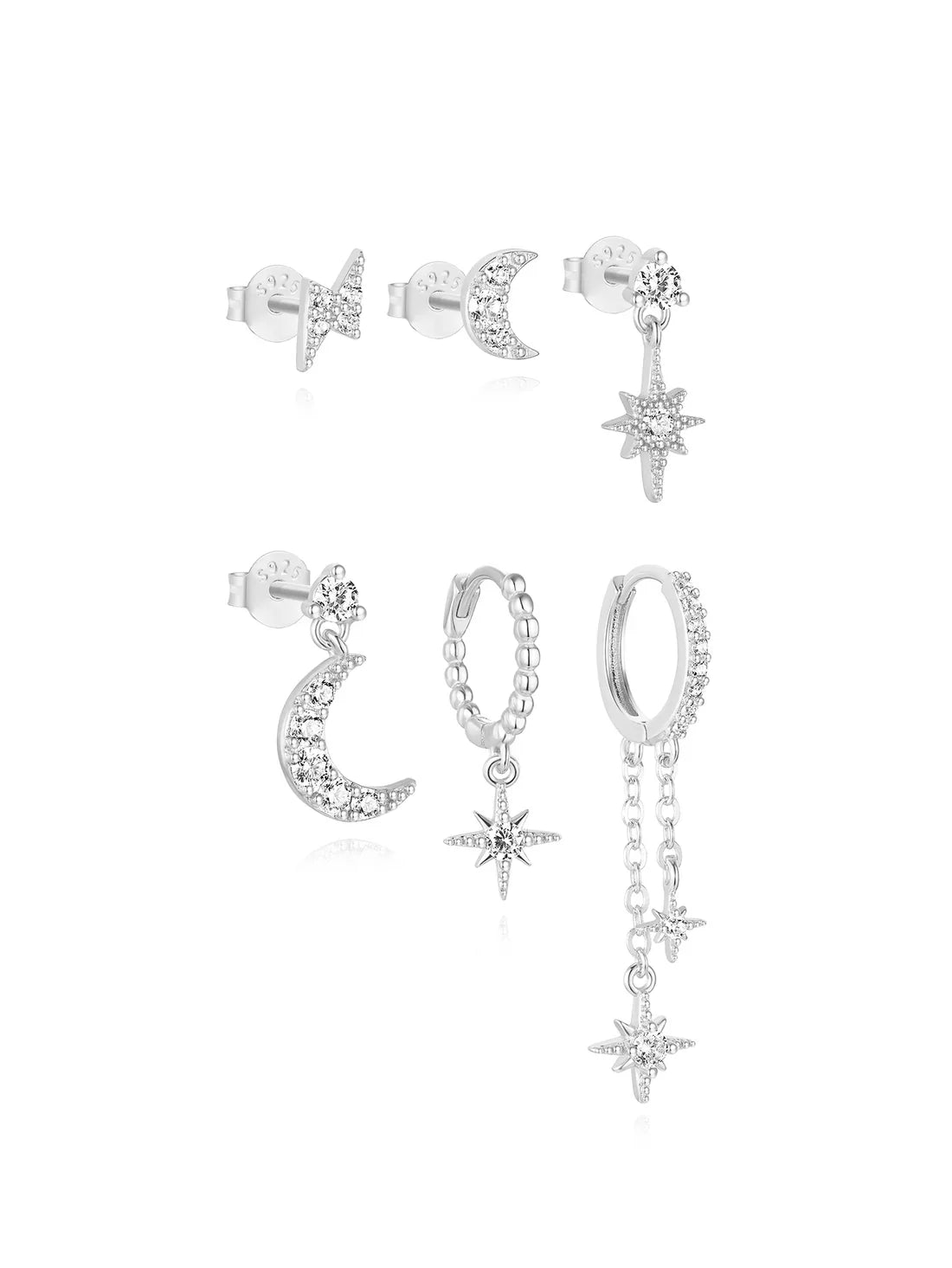 S925 Himmlischer Mond- und Sternen-Set