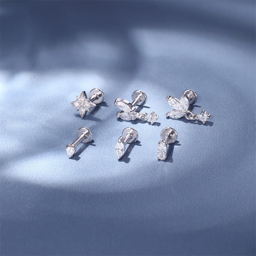 S925 Sterlingsilber Herz Tränenform Wasser Wasser Durchbohrung Stirnband