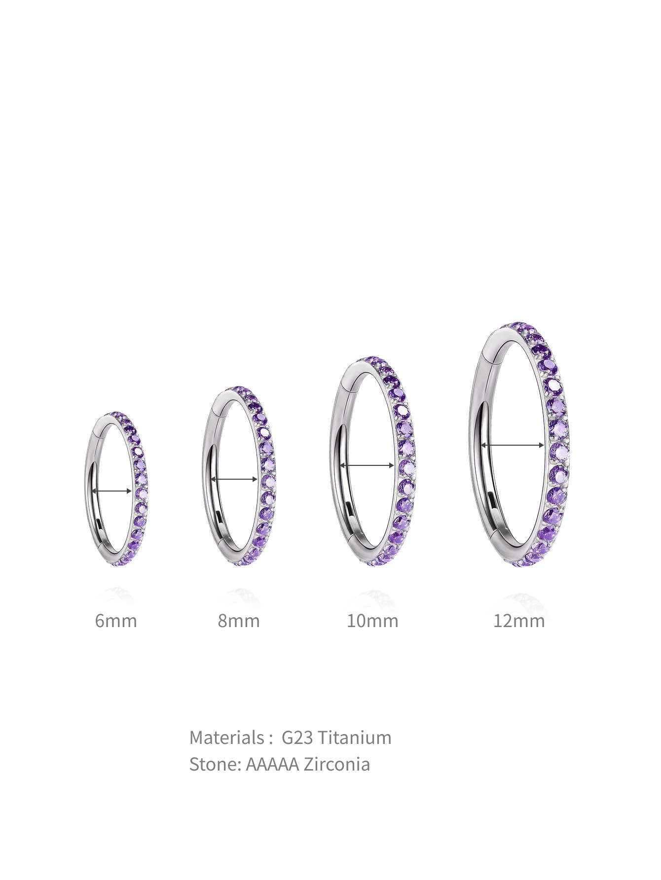 Titanium Wasserdichter Mehrgrößen Lila Zirkon Ohrring für Knorpel