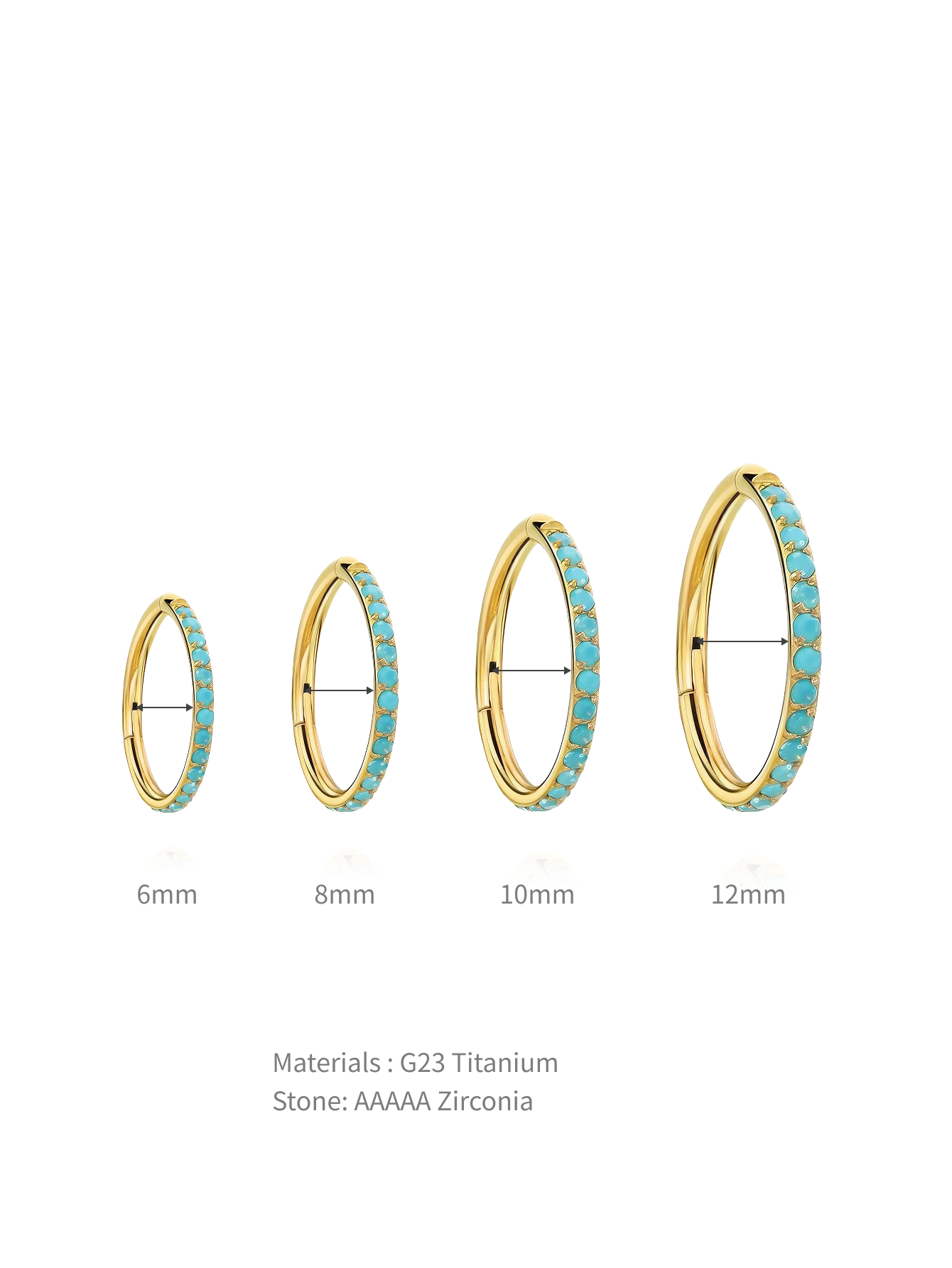 Titanium Wasserdichter Mehrere Größen Türkis Ohrring für den Knorpel