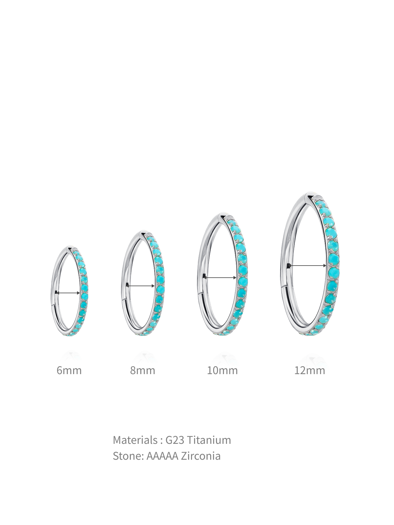 Titanium Wasserdichter Mehrere Größen Türkis Ohrring für den Knorpel